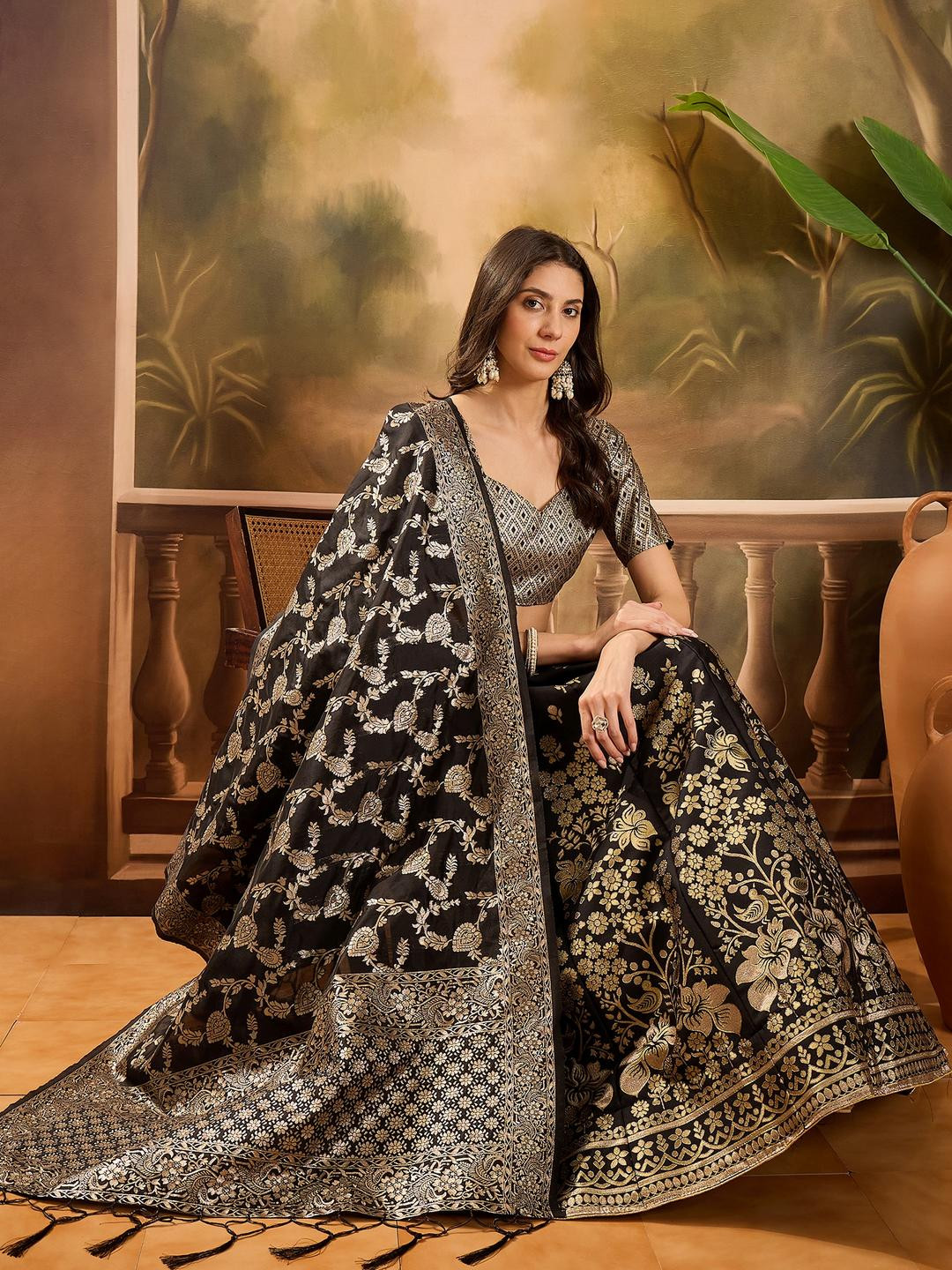 Sangria Semi-Stitched Lehenga & Unstitched Blouse With Dupatta
