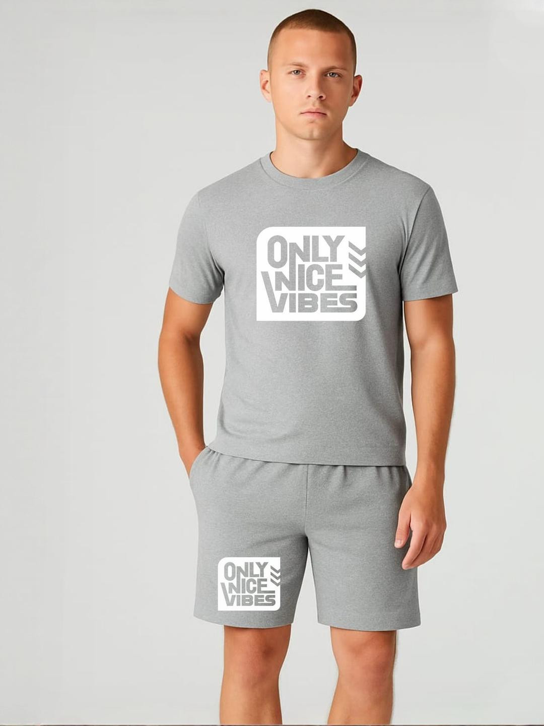 FABSTIEVE Men Only Nice Vibes Printed Round Neck T-Shirt With Shorts Co-Ords