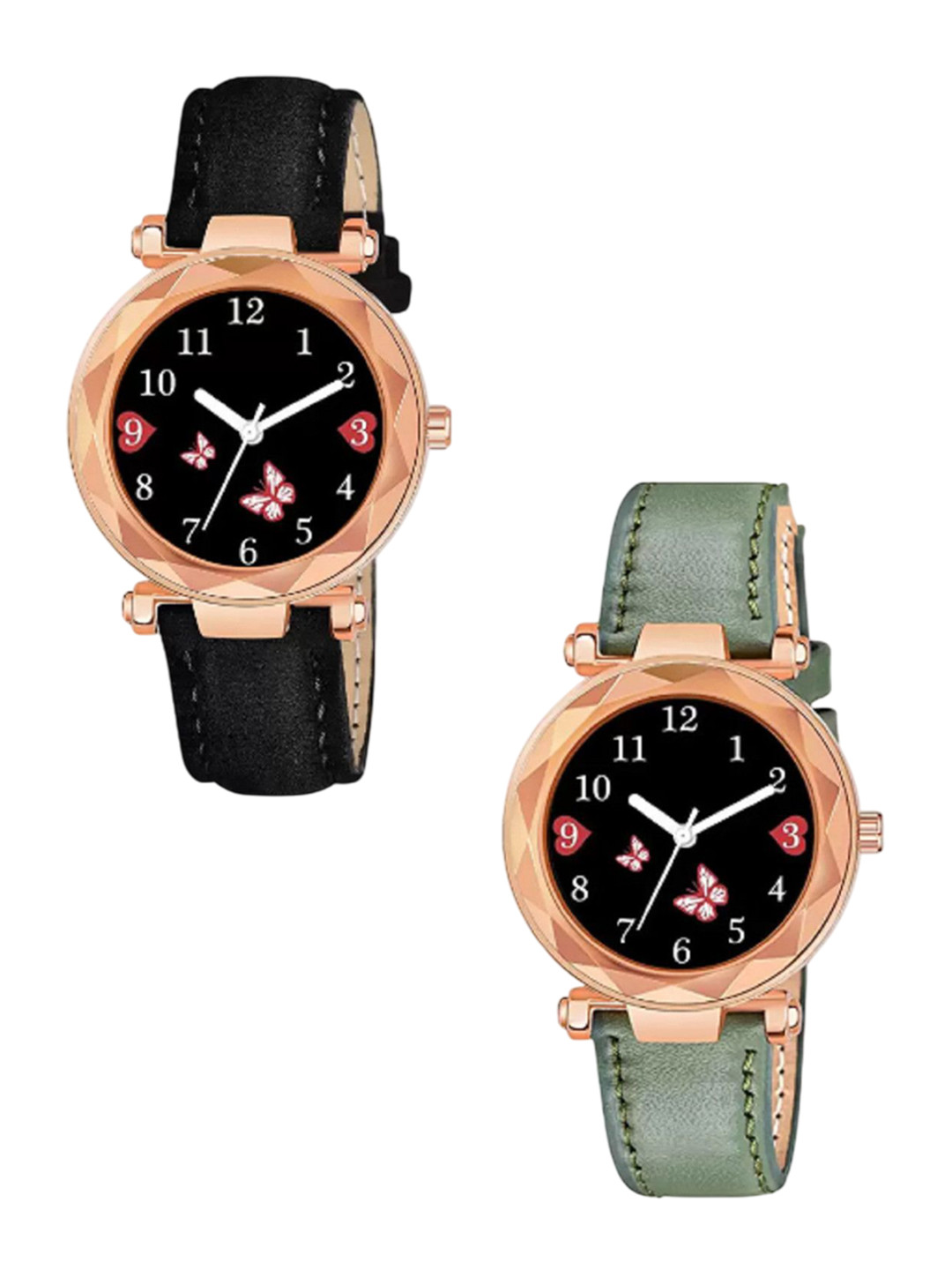 Miss Perfect Women Pack Of 2 Printed Dial & Leather Straps Analogue Watch DF45