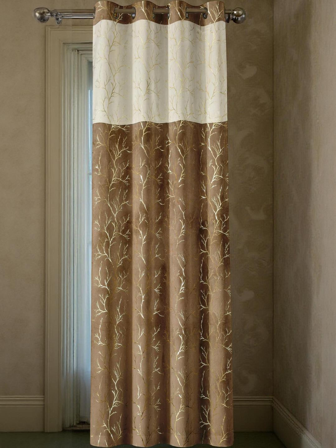 IVAZA Brown & Cream 9 Feet Long Curtains