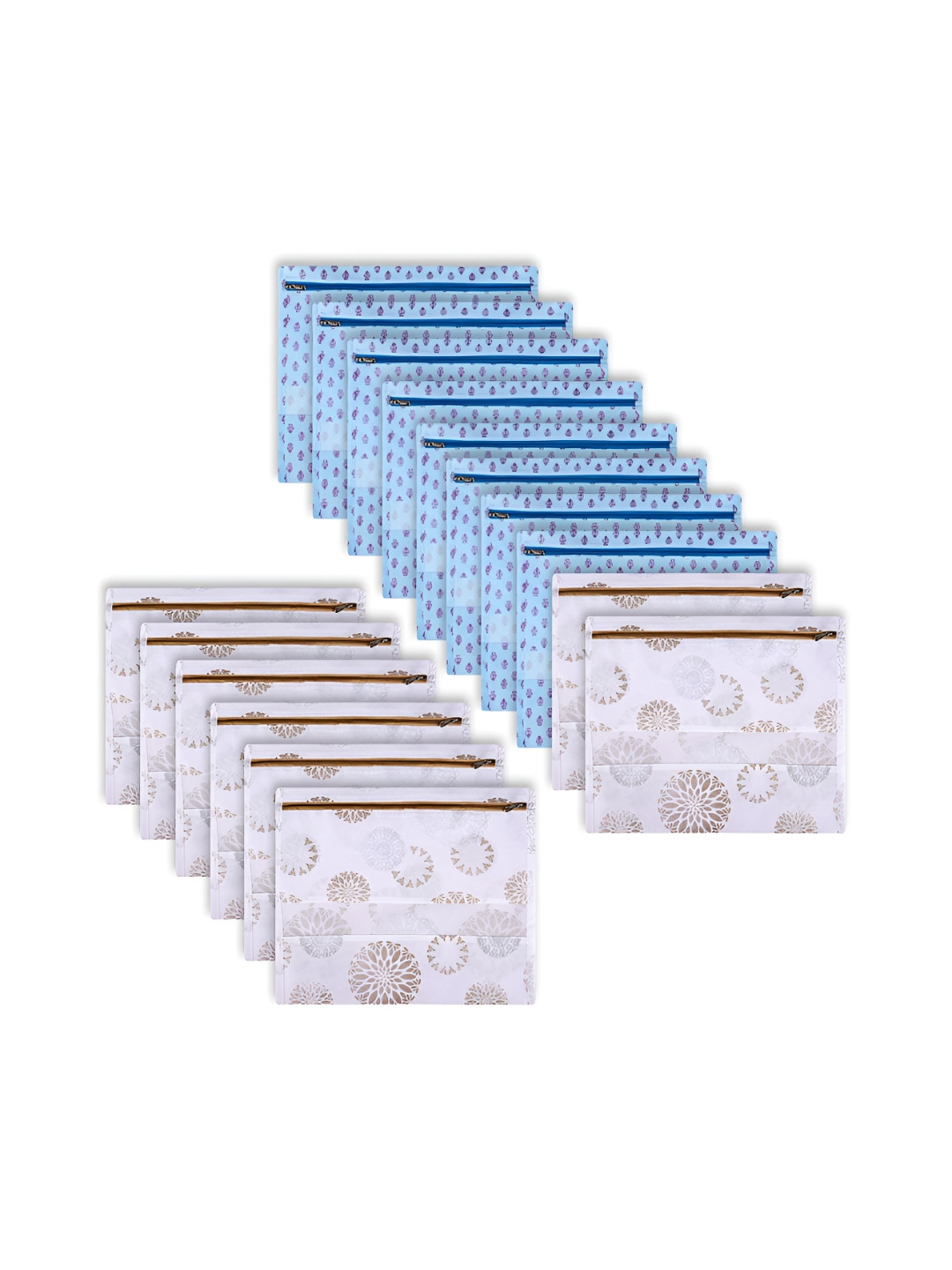 Aura Blue & White 16 Pieces Printed Single Saree Clothes Bags Organisers