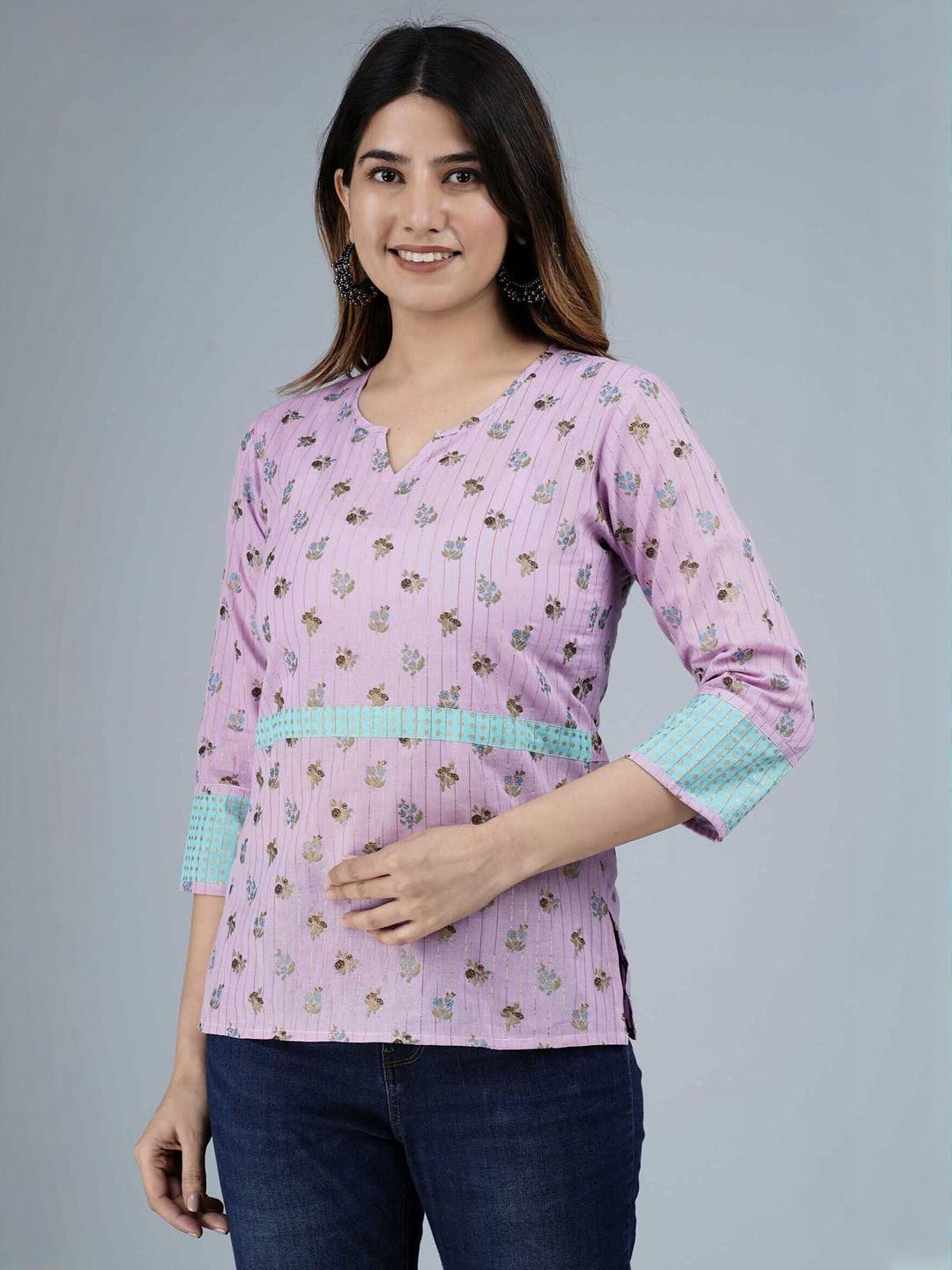 Indiwest Purple Scoop Neck Printed Tunic