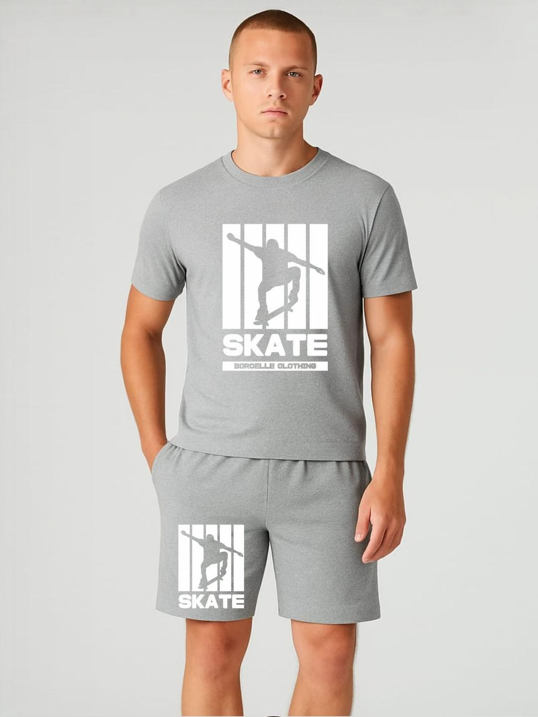 FABSTIEVE Skate Printed Round Neck T-Shirt With Shorts Co-Ords