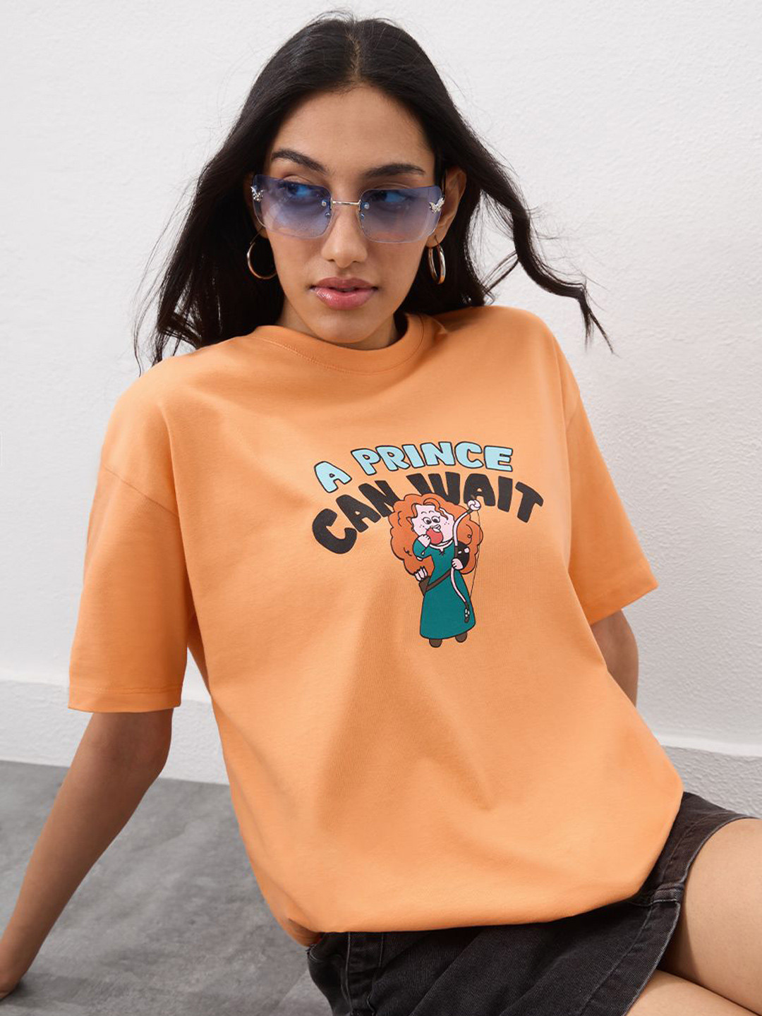 The Souled Store Disney Oversized Prince Can Wait Typography Printed Pure Cotton T-Shirt