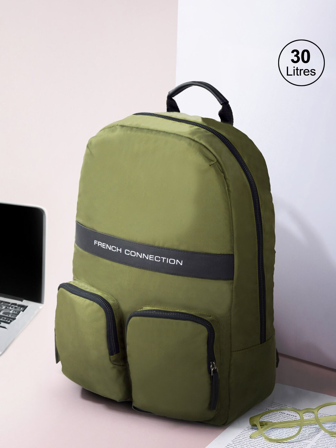 French Connection Unisex Brand Logo Printed Backpack - Up to 15 inch Laptop 30L