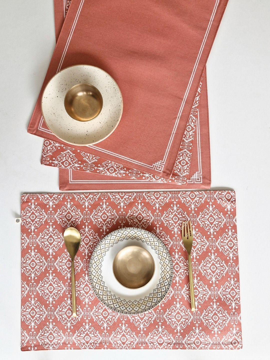 The Yard House Red & White 4 Pieces Printed Reversible & Wipeable Cotton Placemats