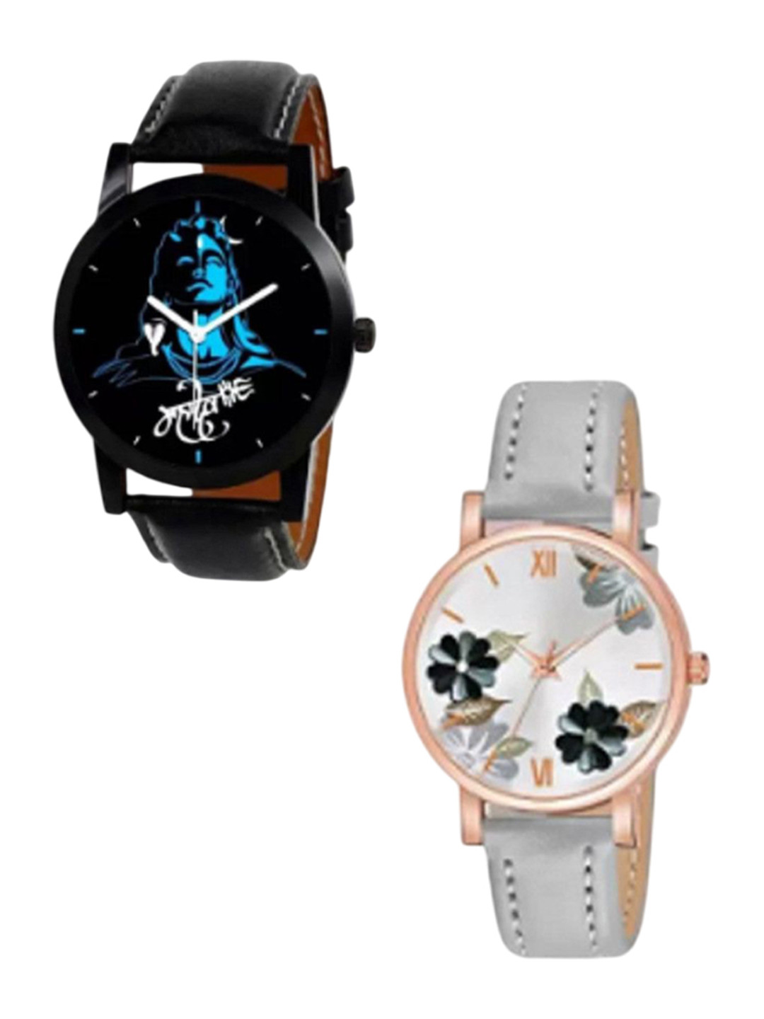 Miss Perfect Pack Of 2 Unisex Printed Dial His and Her Analogue Watches LJ499