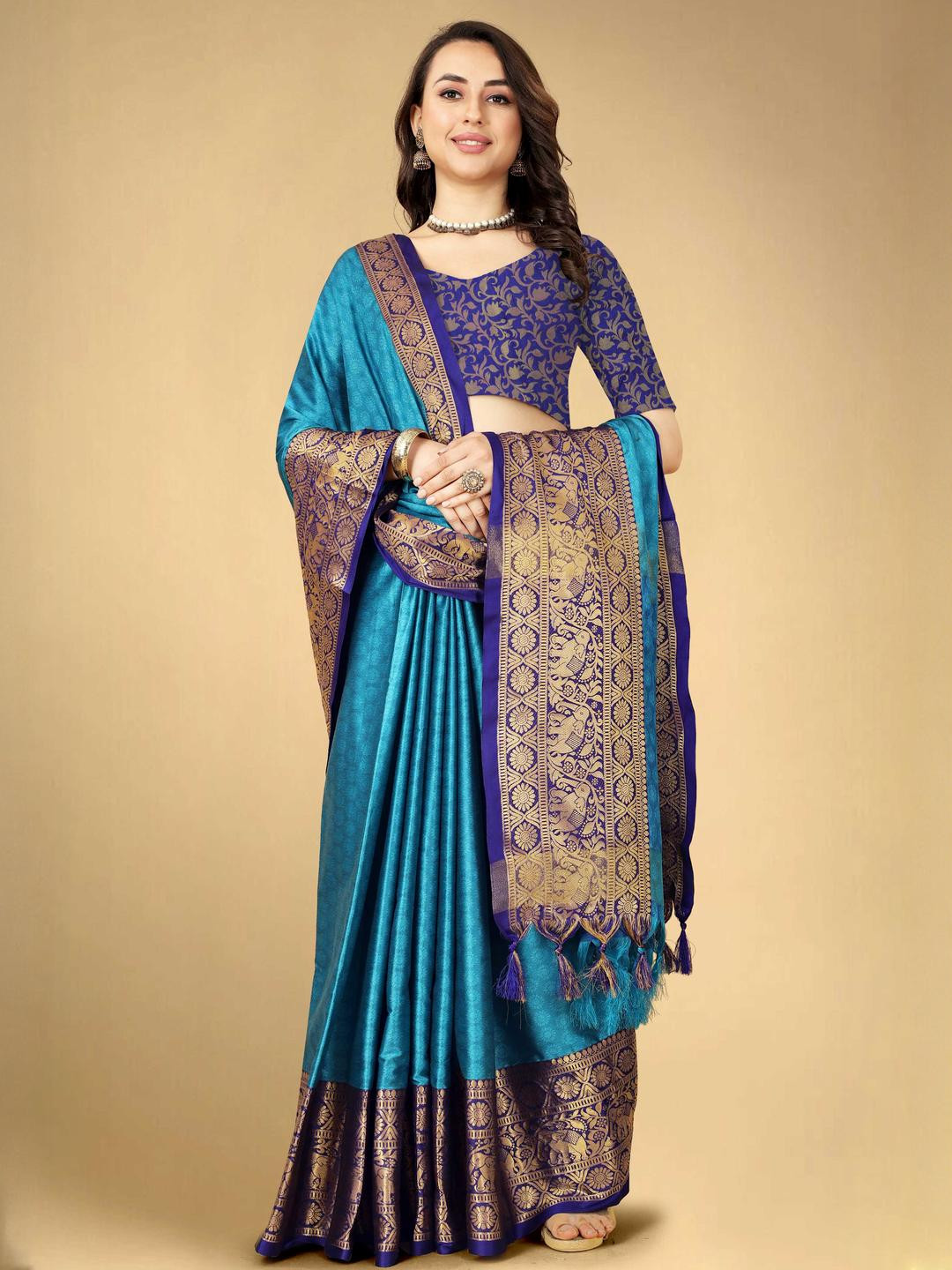 KALINI Blue Silk Cotton Banarasi Sarees