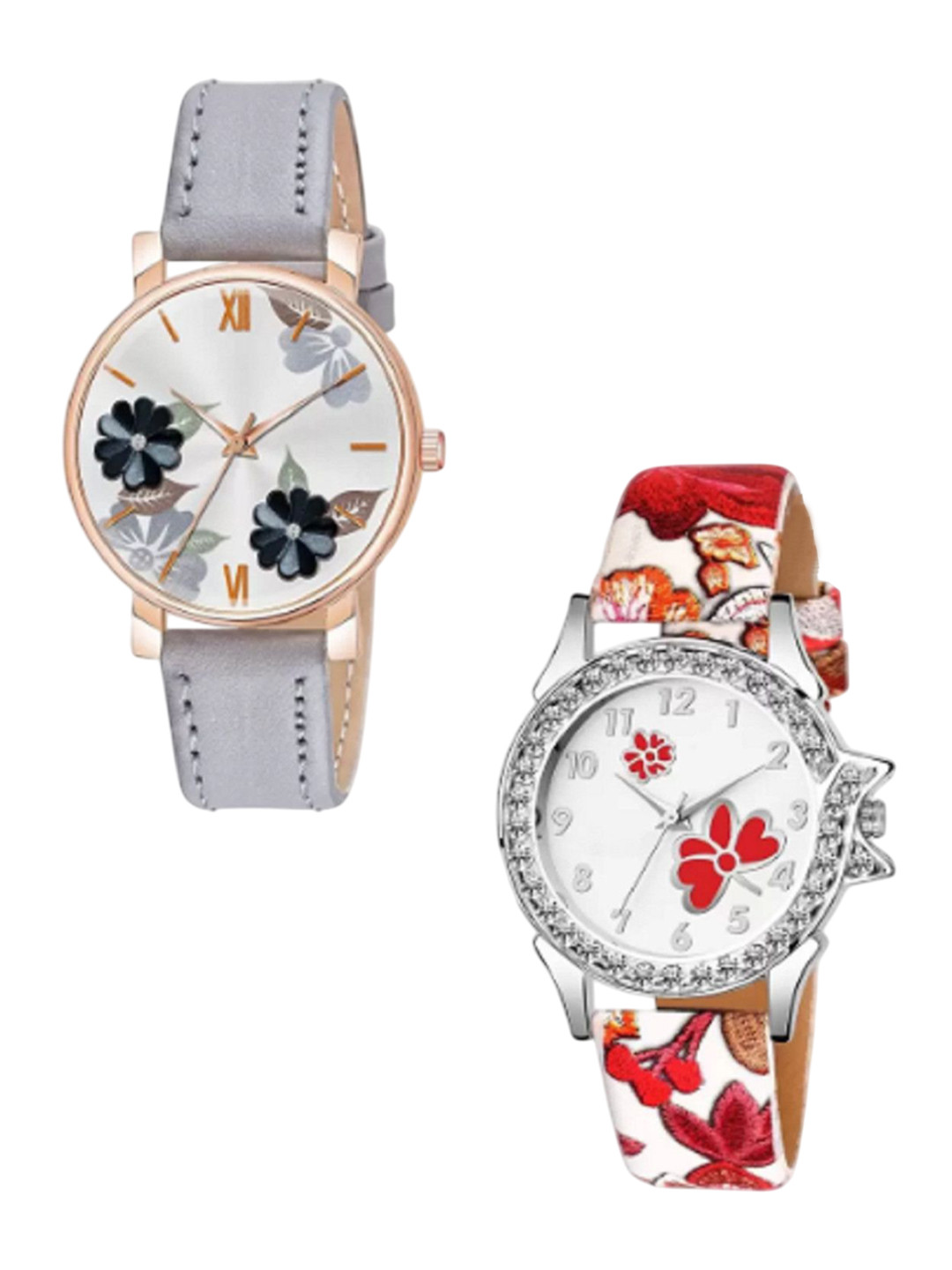 Miss Perfect Women Pack Of 2 Dial & Leather Straps Analogue Watches LJ263