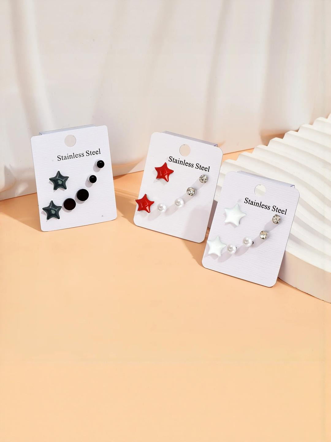 NAVJAI Set of 9 Faux Opal Geometric Studs Earrings