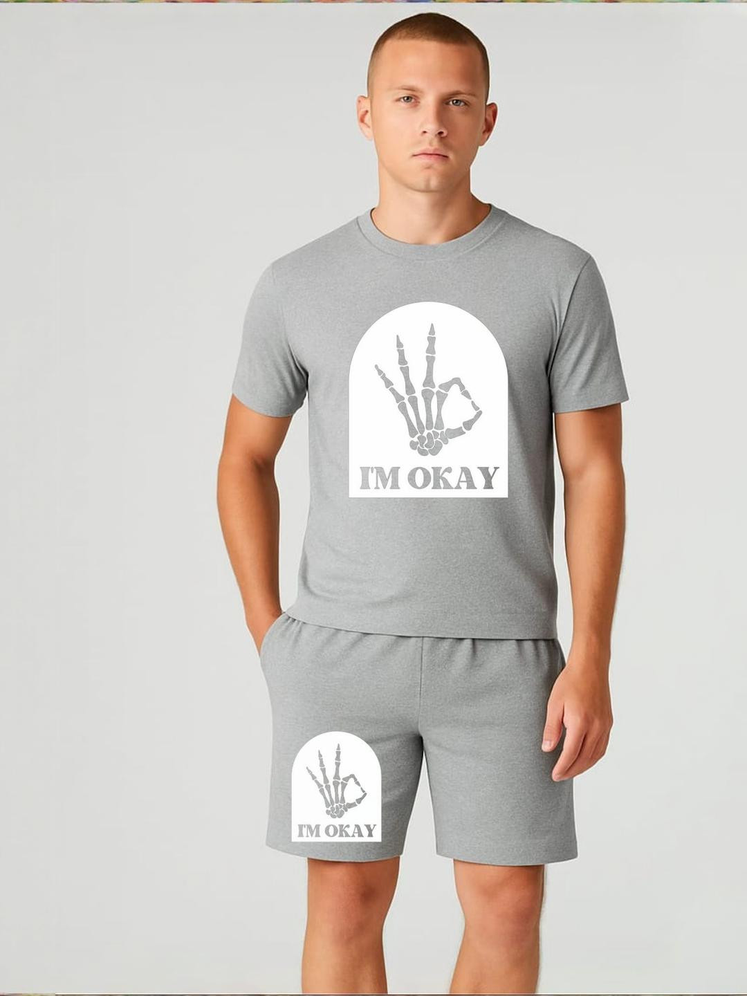FABSTIEVE I'm Okay Men Printed Round Neck T-Shirt With Shorts Co-Ords
