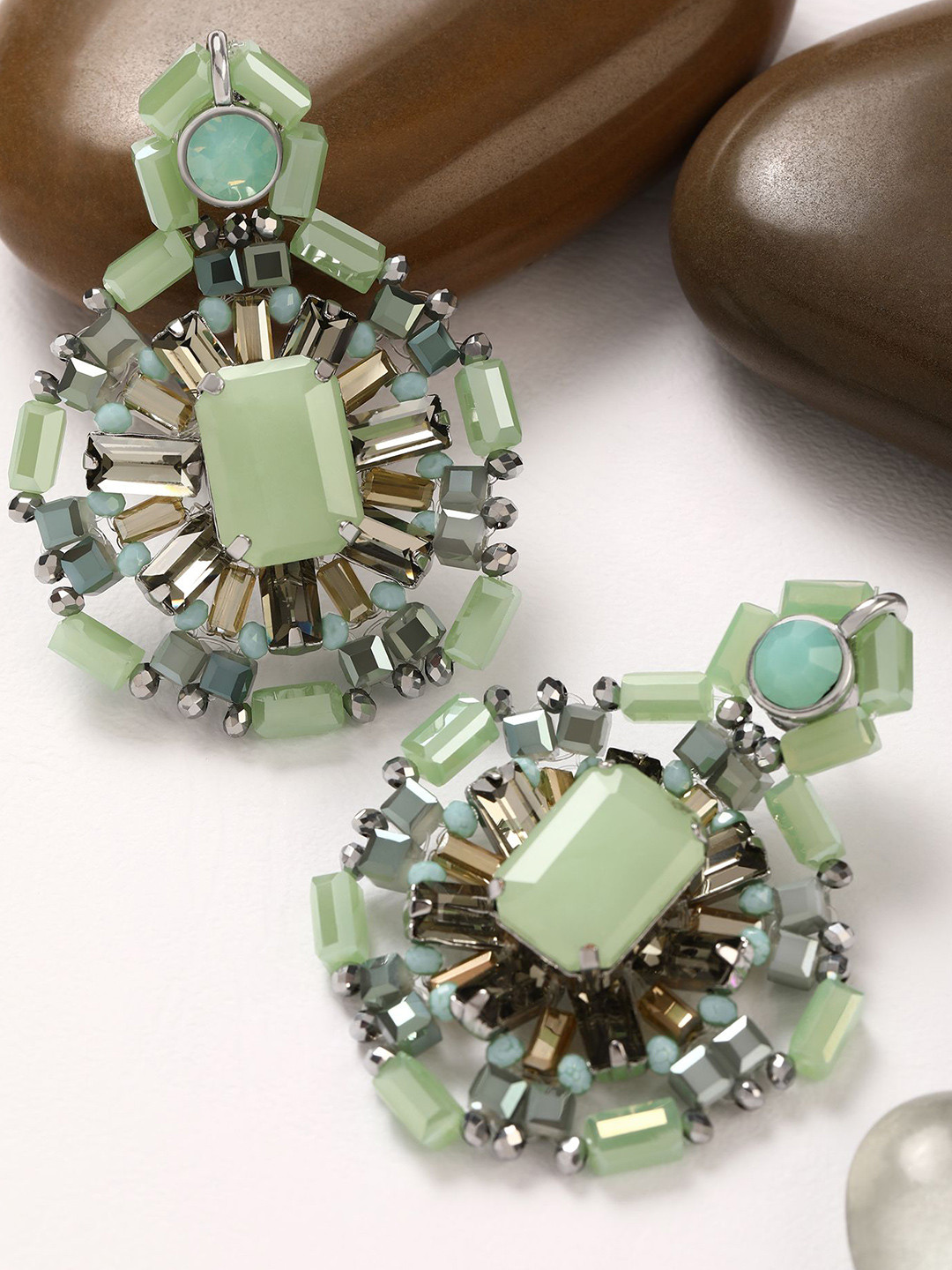 LULU & SKY Artificial Stone Studded Geometric Shaped Drop Earrings