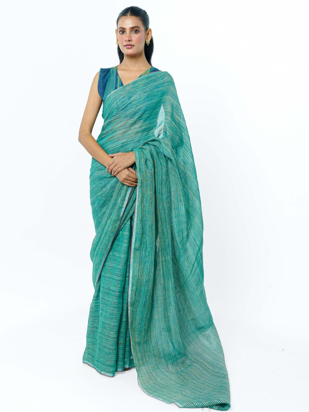 SREYA SAMANTA Woven Design Pure Linen Taant Saree