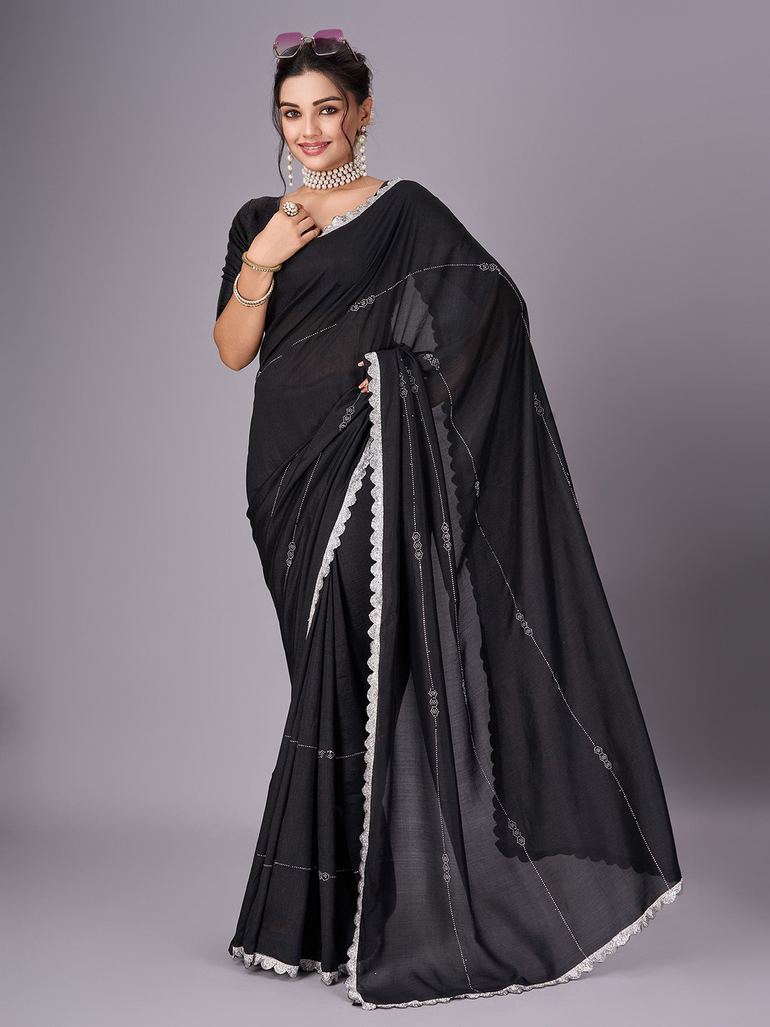 GHAN SALS Embellished Gotta Patti Jute Silk Kanjeevaram Saree With Blouse Piece