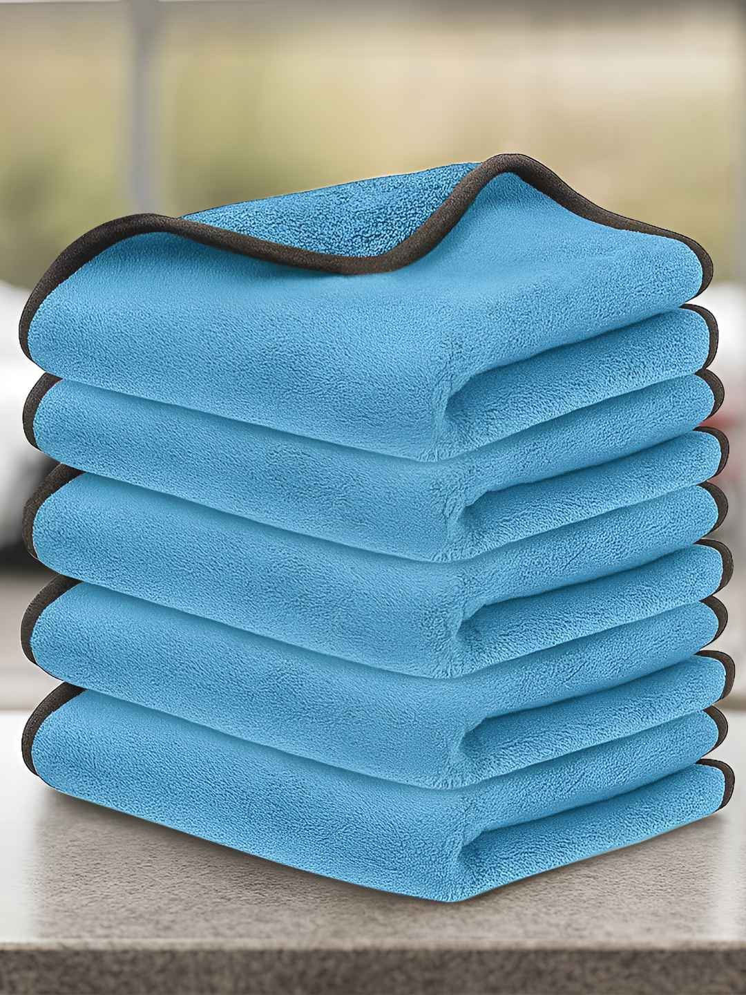 Story@home Blue & Black 5 Pieces Microfiber 500 GSM Cleaning Cloths