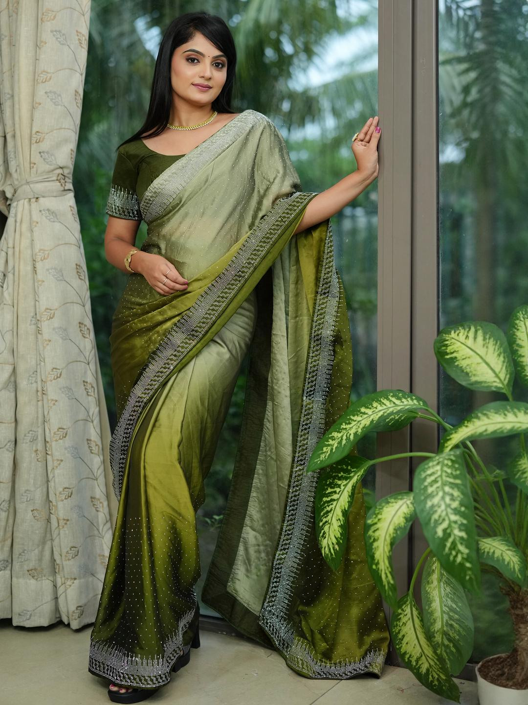 Anouk Green  Embellished Sarees