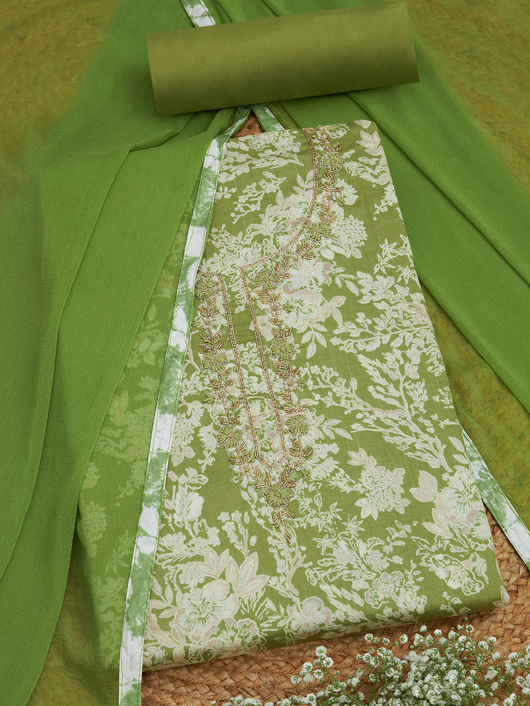 Soch Women Jam Cotton Floral Printed Unstitch Dress Material With Zardozi