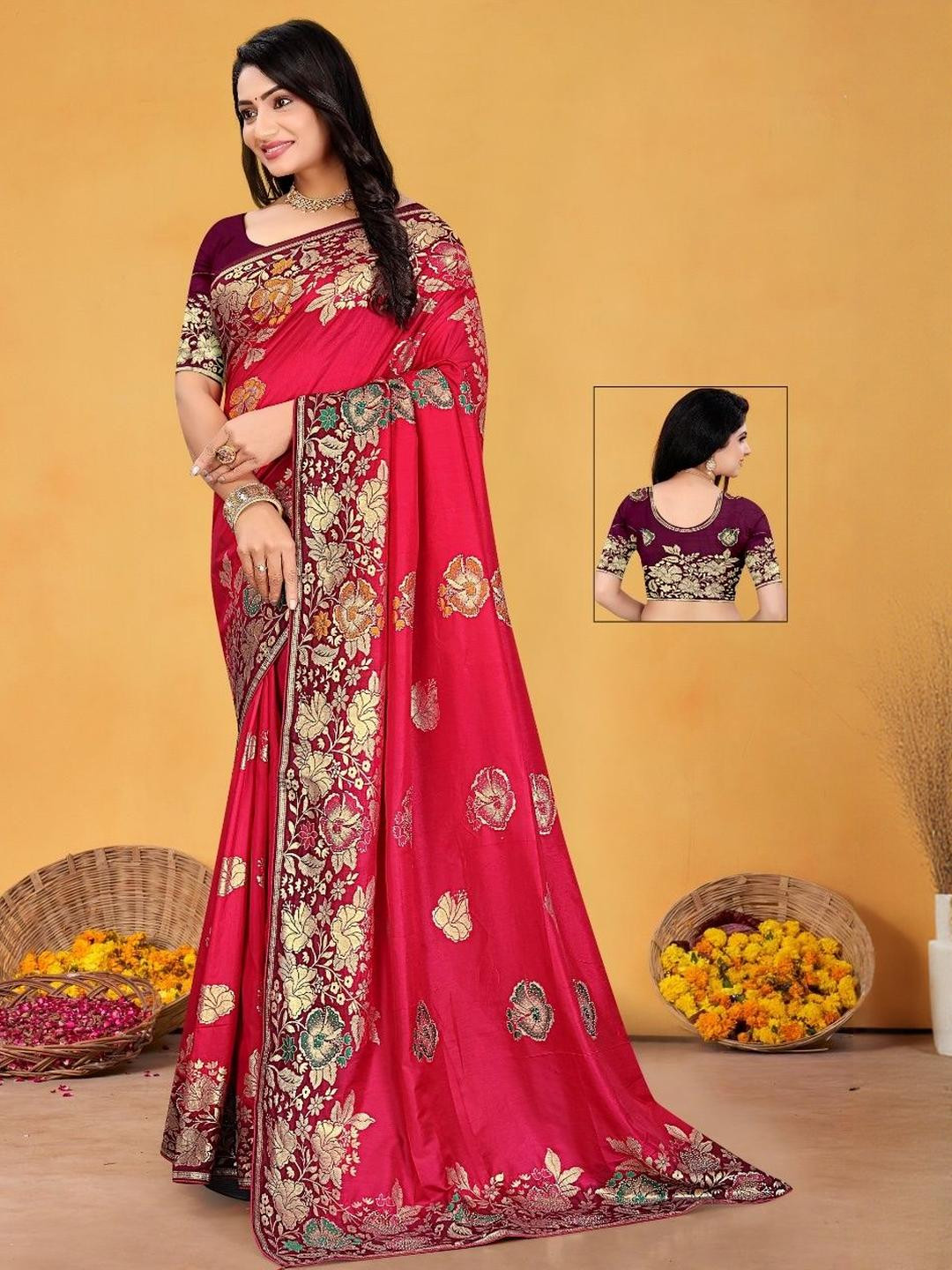 Ceryvop Floral Woven Design Zari Saree