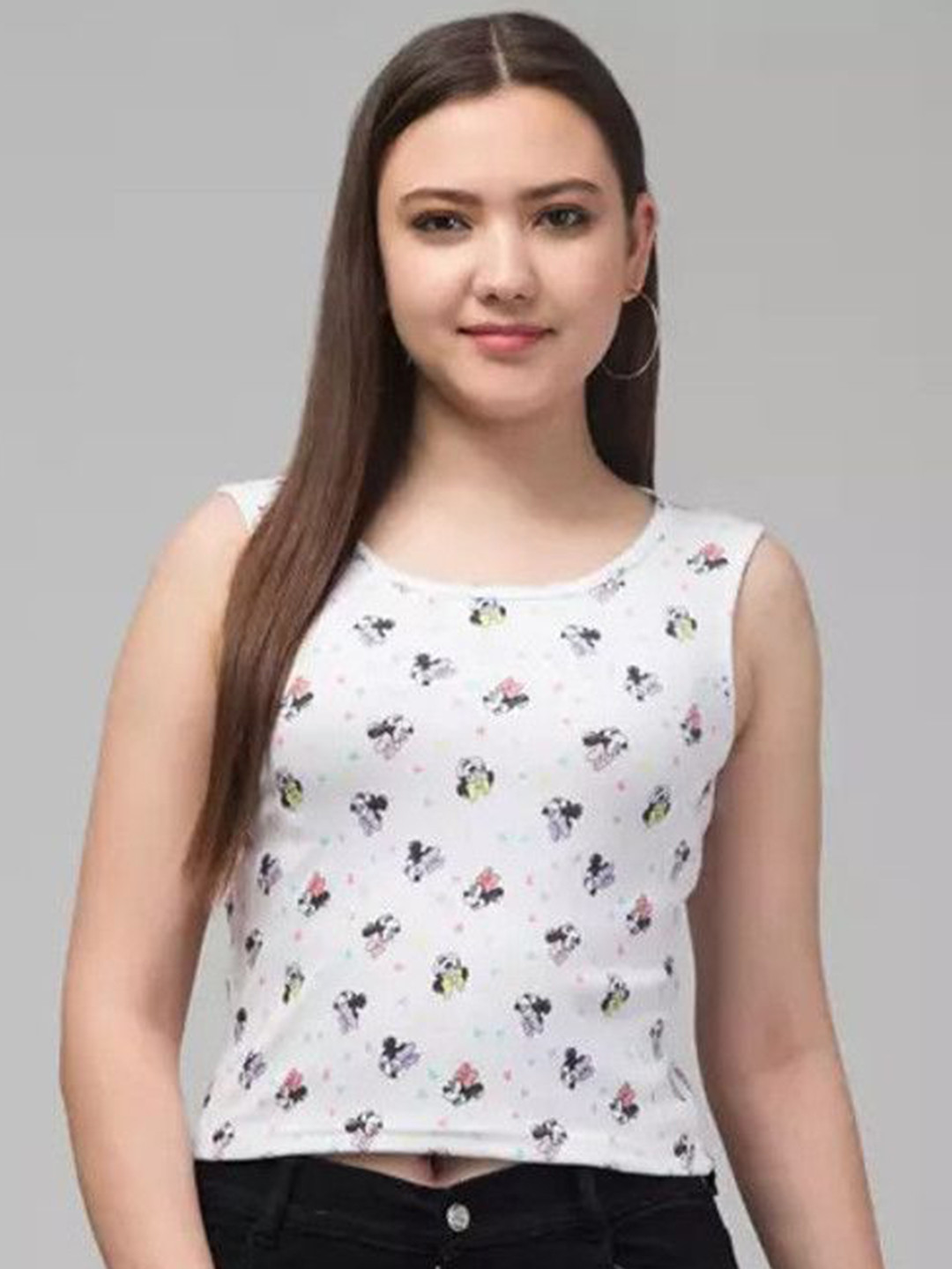 Western Darji Women Printed Mickey Mouse Cotton Crop Top