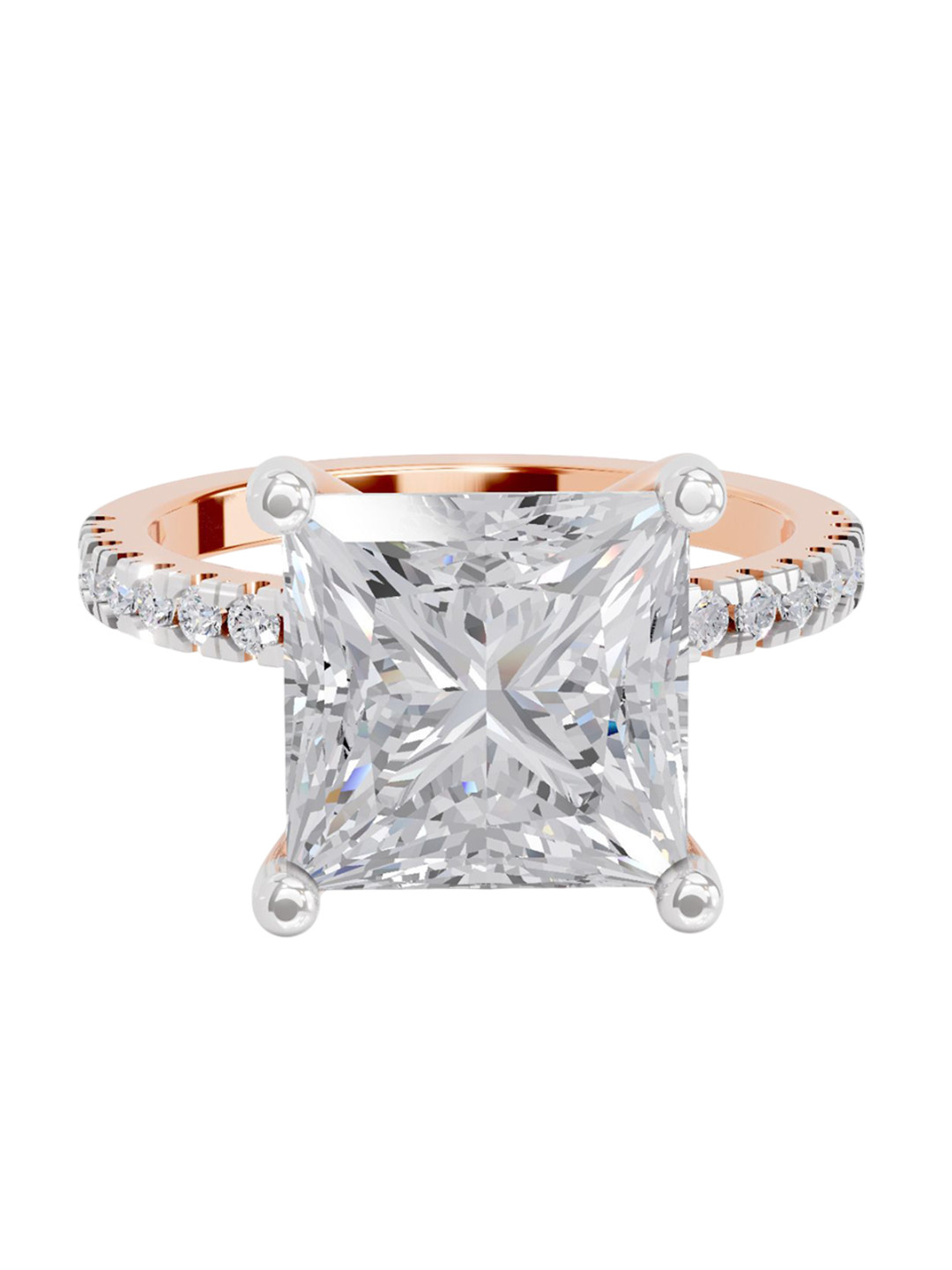 Sparkles 14K Rose Gold Lab Grown Diamond 4.22 Carat Princess & Round Shape Diamond Ring