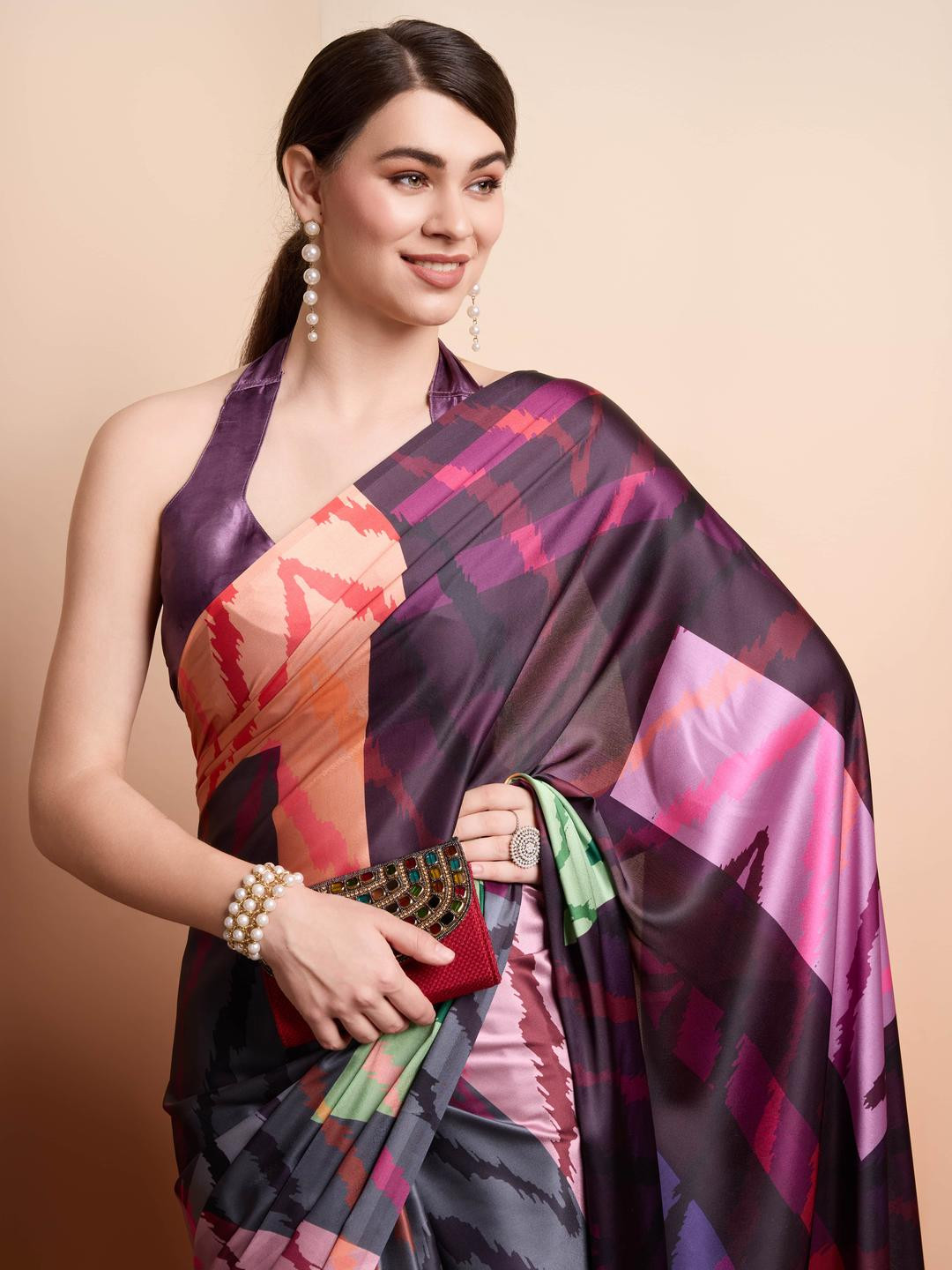 RACHNA Multi Satin Printed Ready To Wear Saree