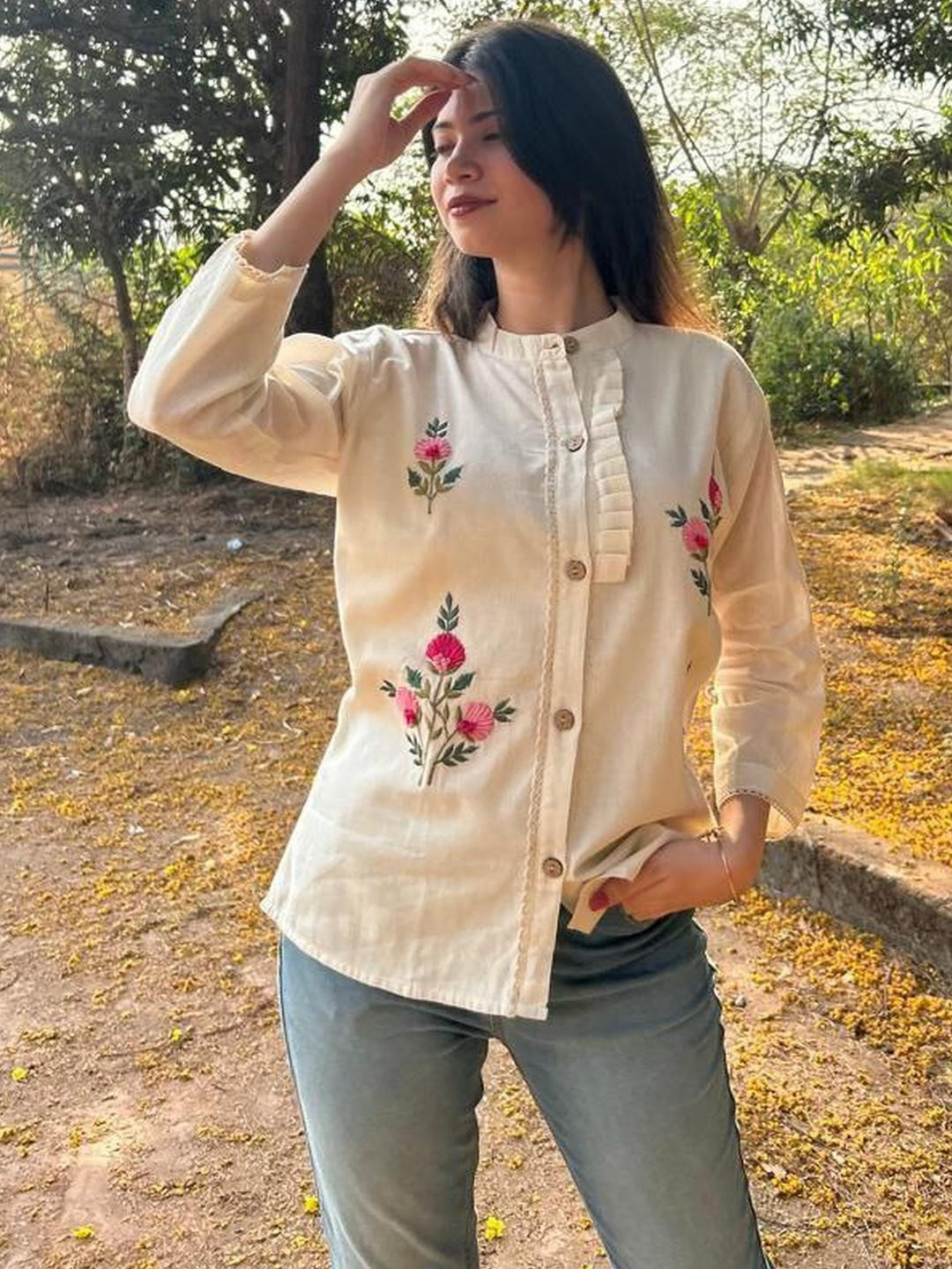 CORSICA Women Off White Khadi Casual Shirts