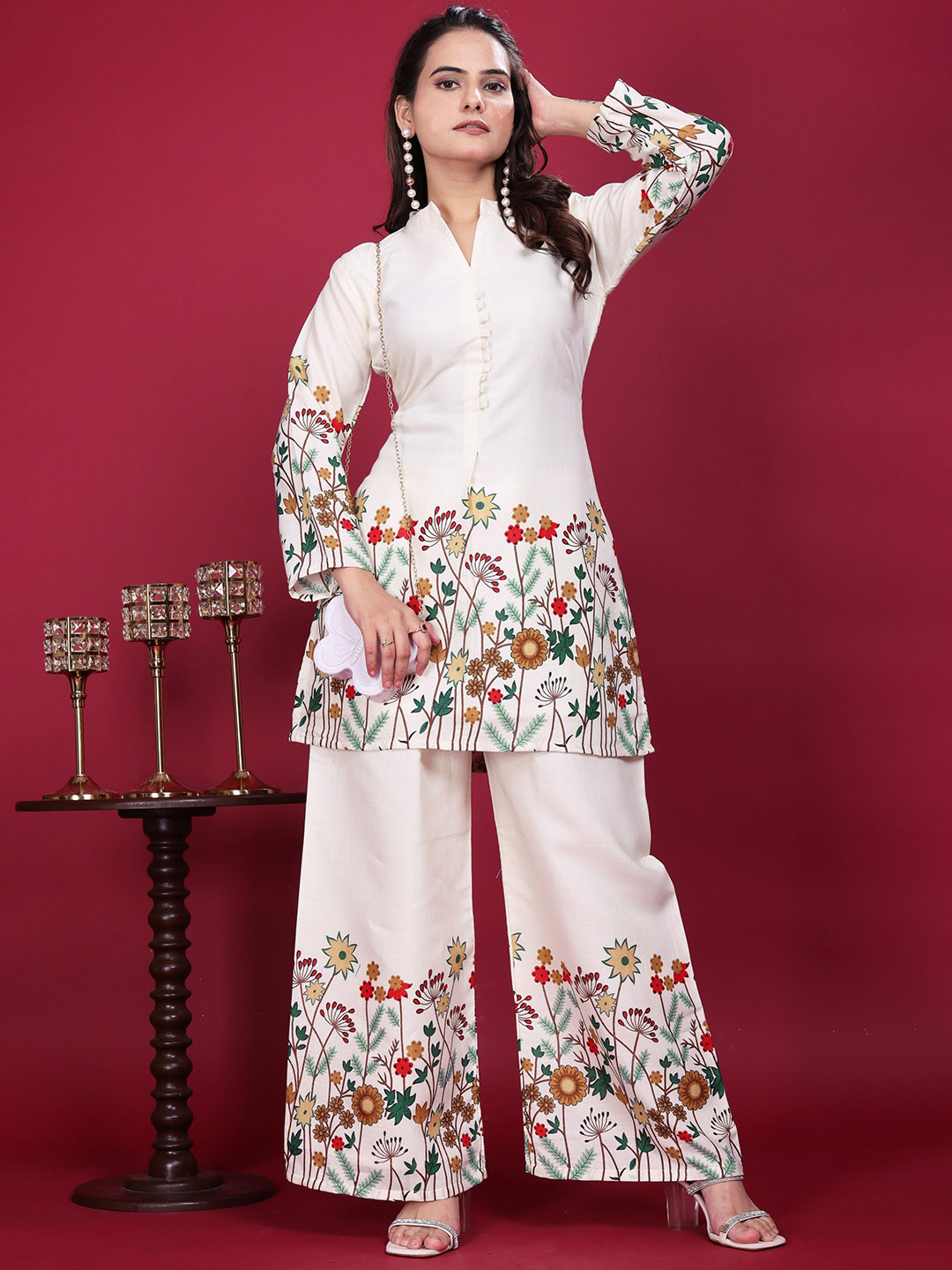 Cotton Printed Kurtis Women Floral Printed Regular Pure Cotton Kurti with Palazzos