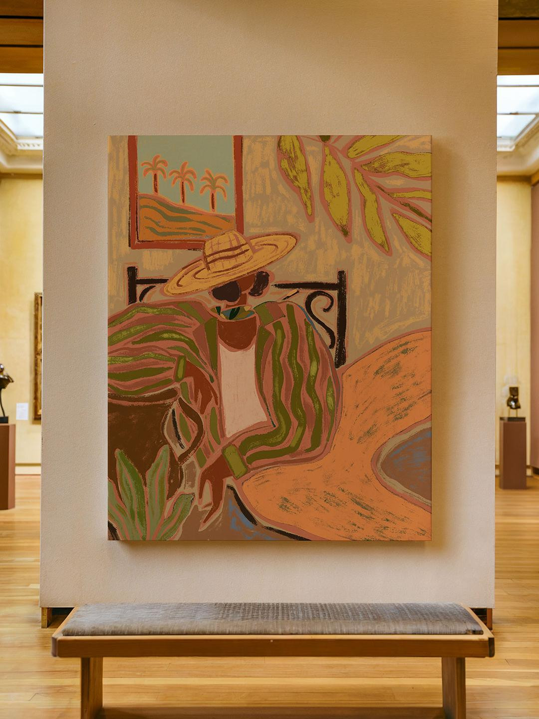 ASIAN MONK Multicoloured Single Piece Wood Floral and Botanical Wall Paintings