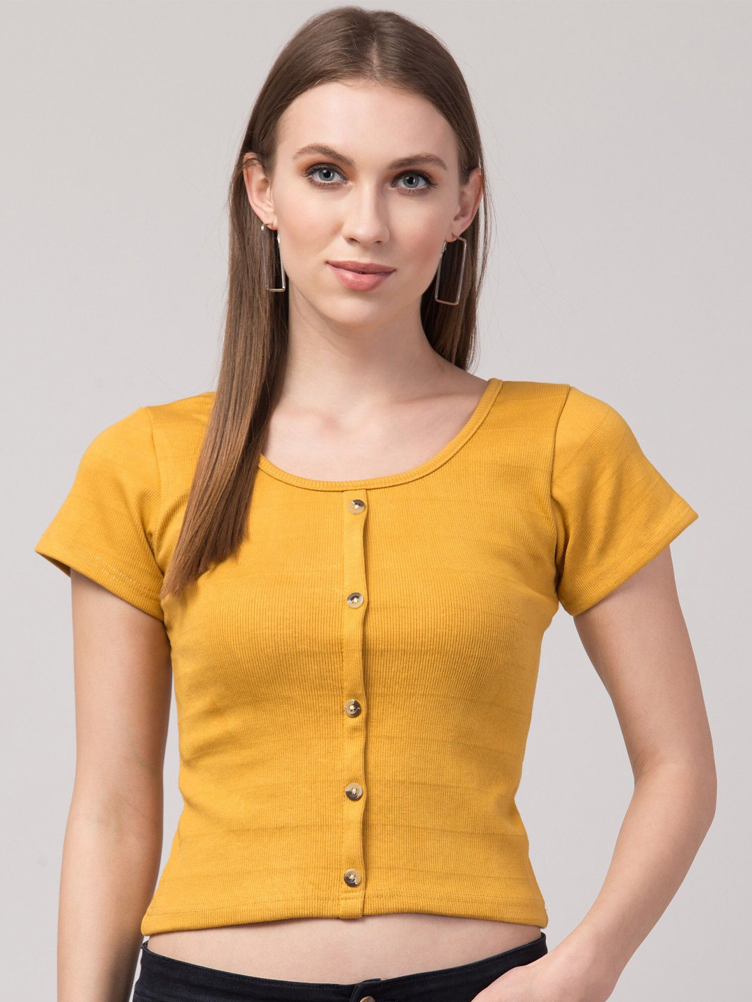 Western Darji Ribbed Cotton Fitted Crop Top