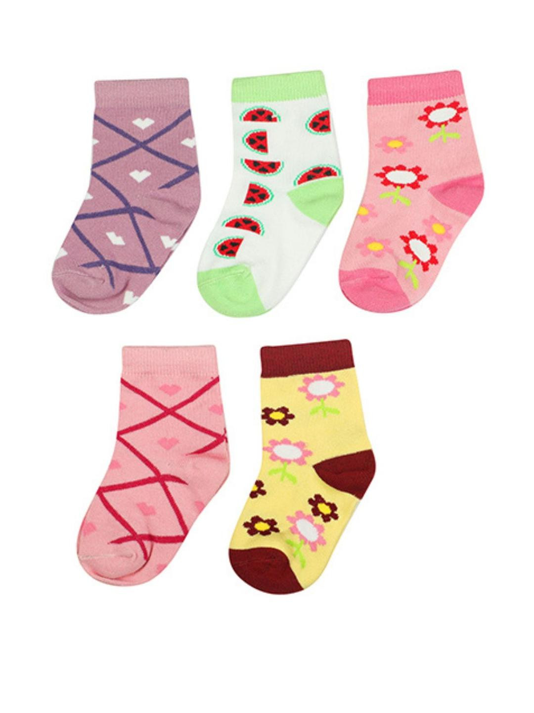 PRIMESOX MOVE ON Infant Girls Pack of 5 Printed Socks
