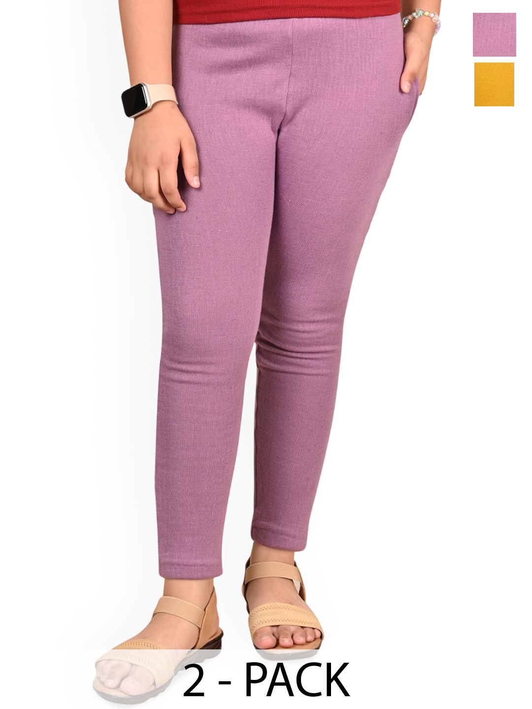 BAESD Pack of 2 Girls Solid Slip On Ankle Length Warm Wool Legging With Pocket