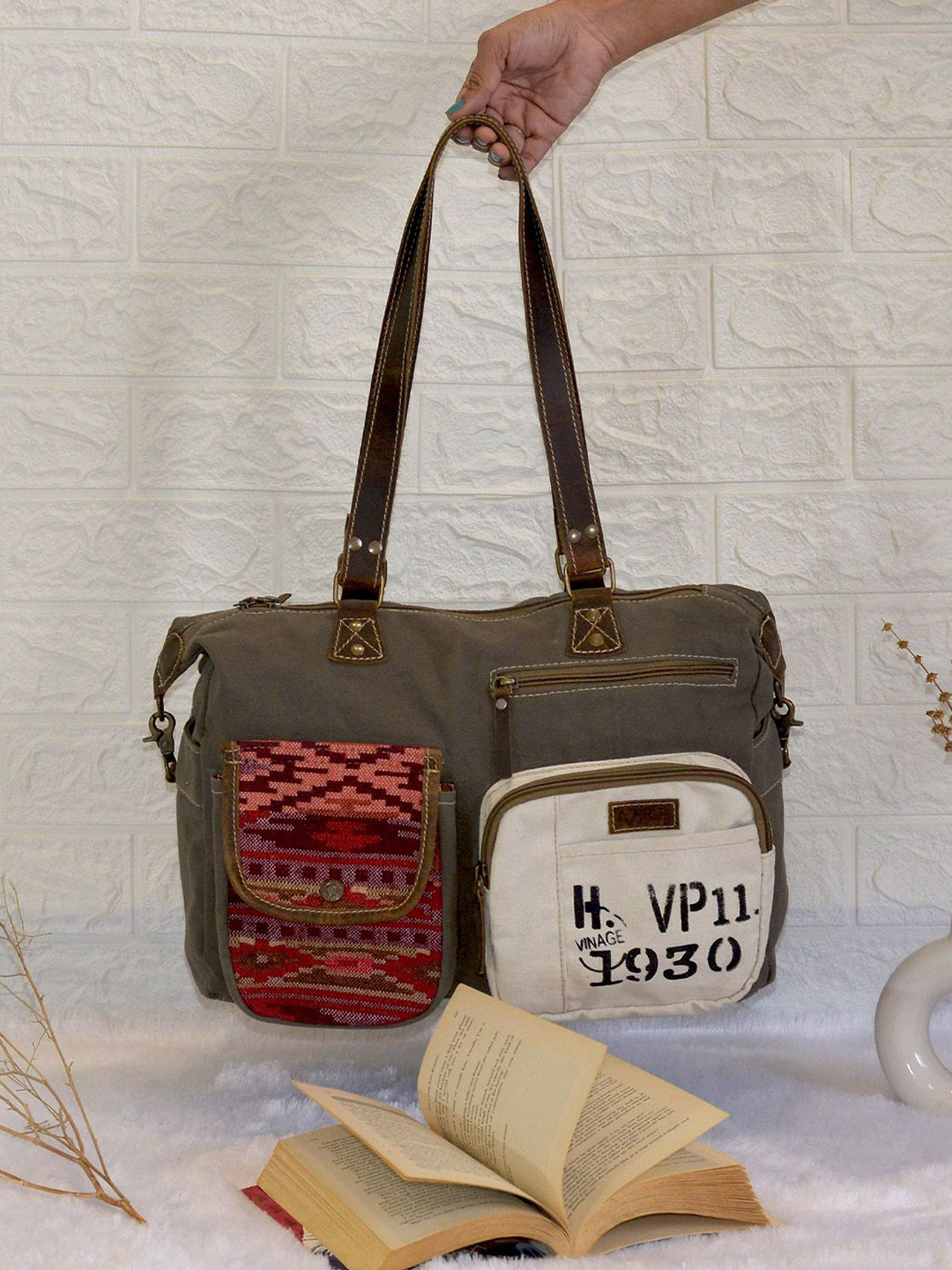 Atri Women Typography Printed Structured Embroidered Shoulder Bag