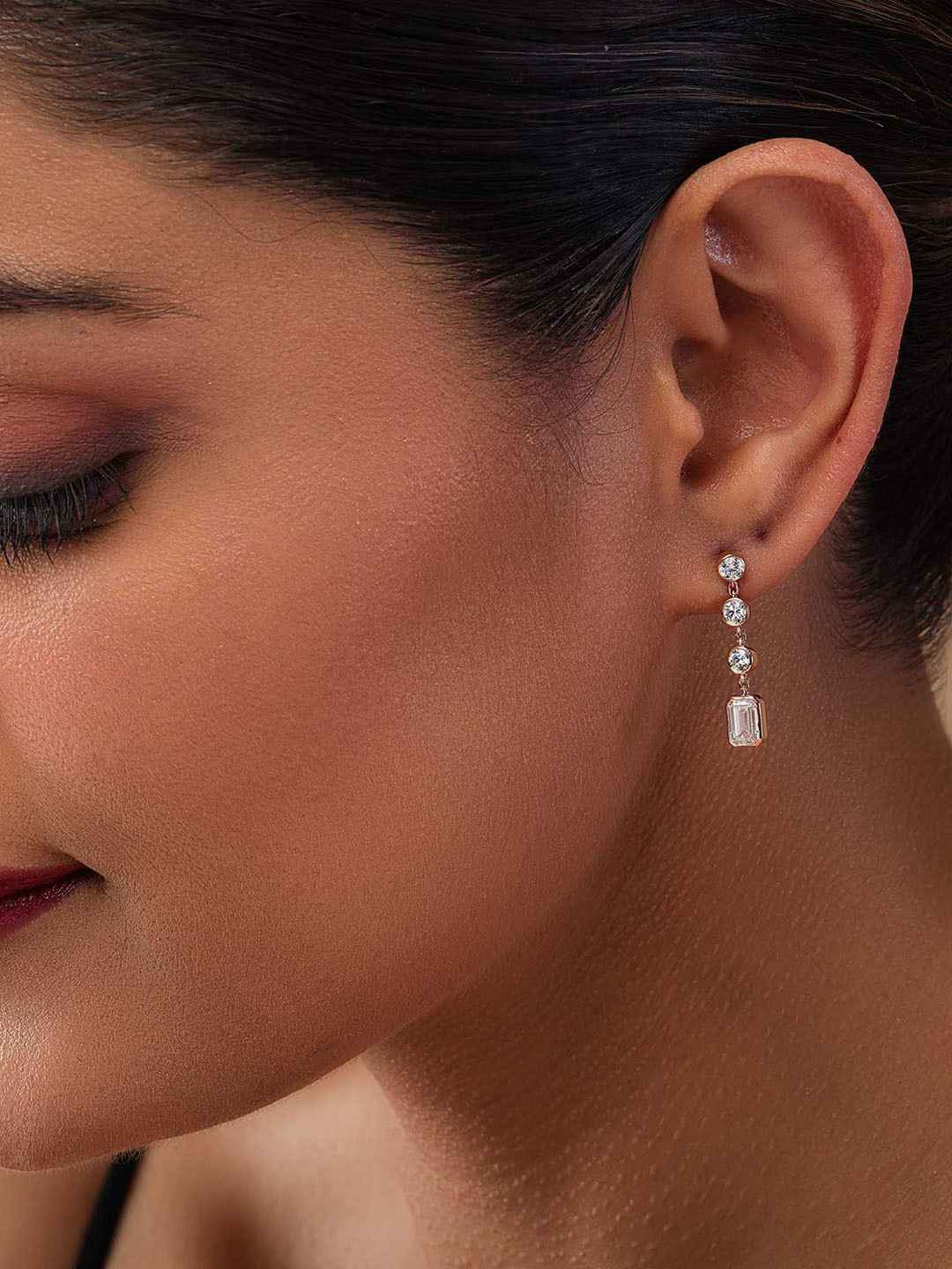 SHINE ETERNAL 18 Kt Rose Gold Lab Grown Diamond Chain Drop Earrings