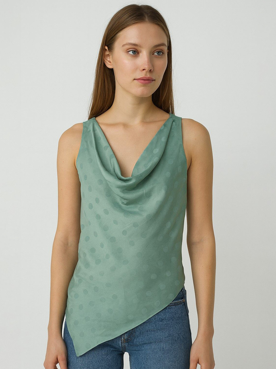 sollobell Women Cowl Neck Velvet Crop Asymmetric Hem Top