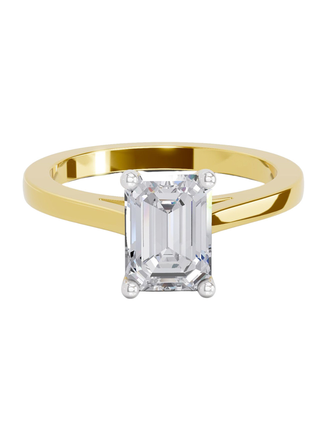 Sparkles 14K Yellow Gold Lab Grown Diamond 2.1 Carat Emerald Shape Diamond Ring