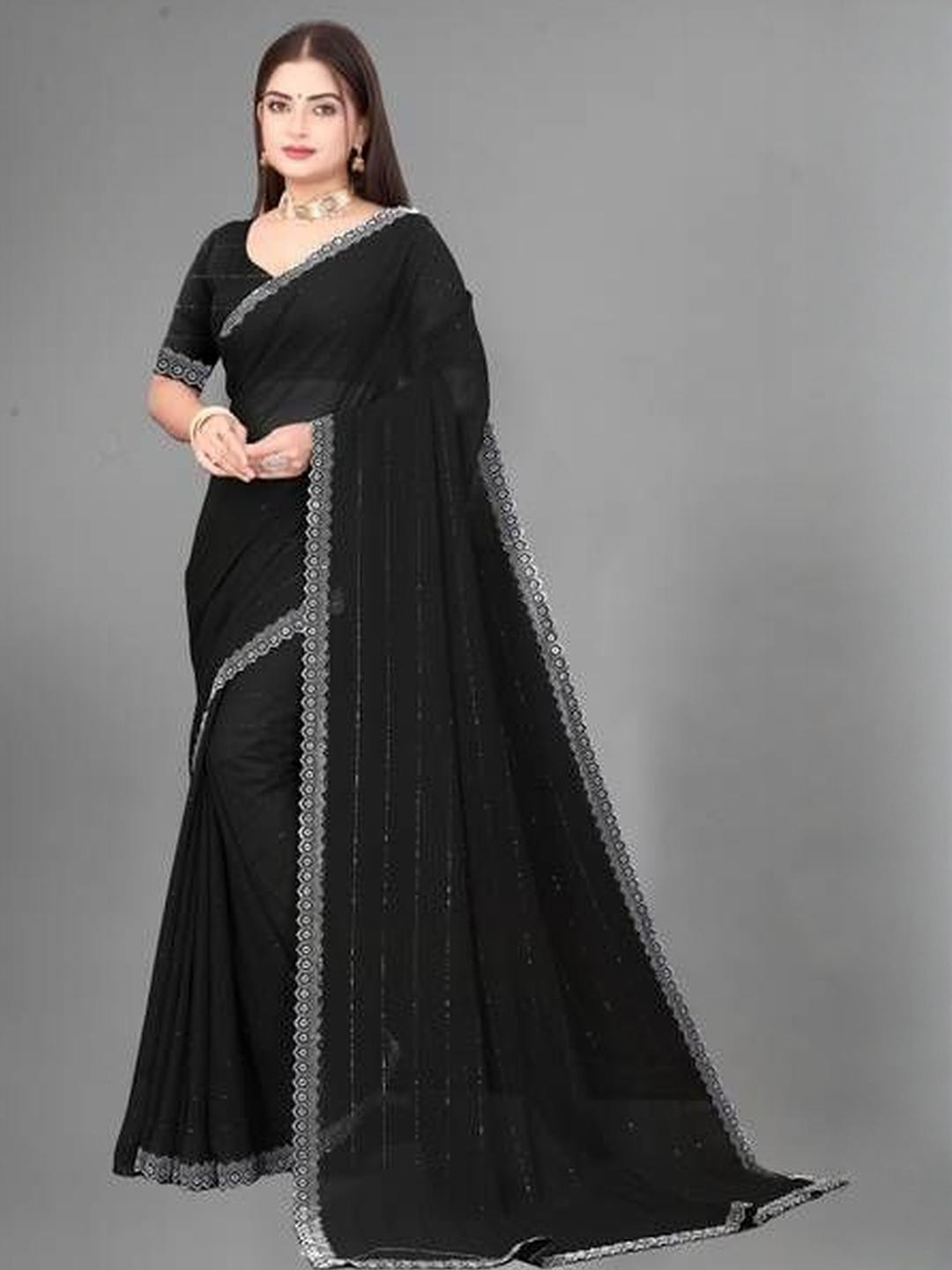 Reizen Striped Embellished Saree