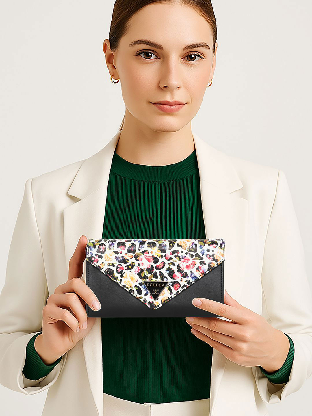 ESBEDA Black Floral Envelope Wallet