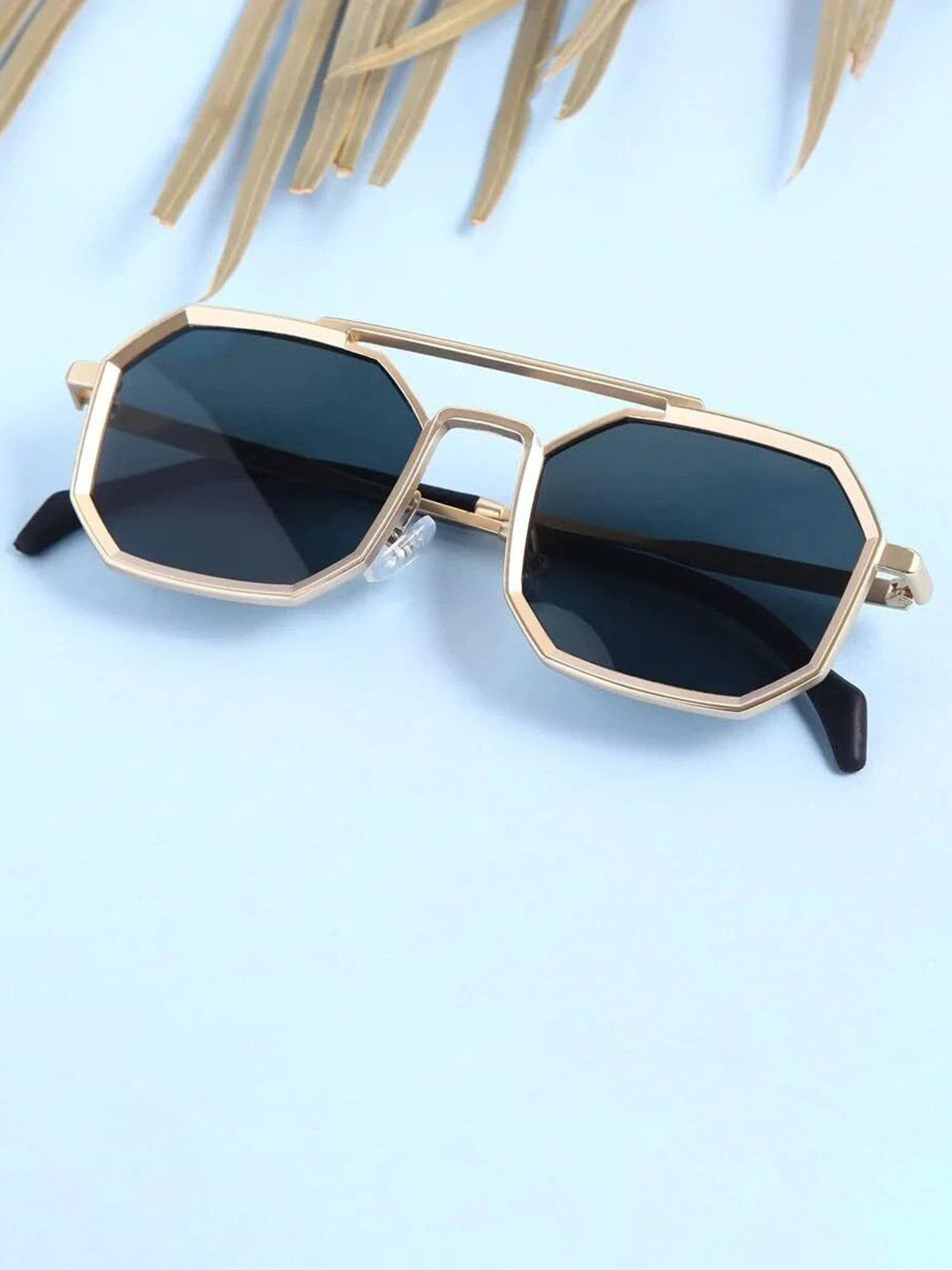 SPADEACES Square Sunglasses with UV Protected Lens GOLD BLACK POLYGON -231
