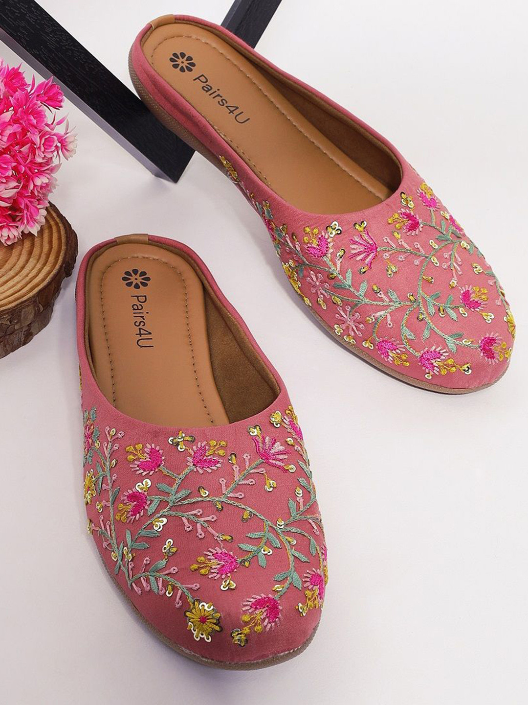 Pairs4U Women Woven Design Ethnic Mules with Embroidered