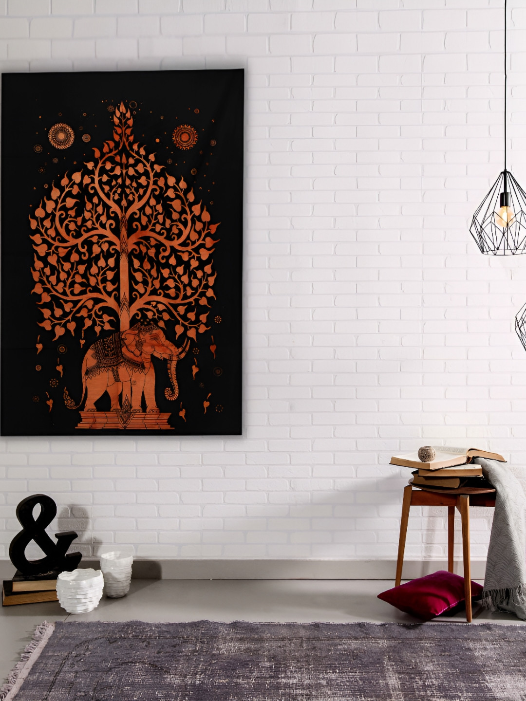 HANDICRAFT PALACE Elephant Tree of Life Printed Tapestry