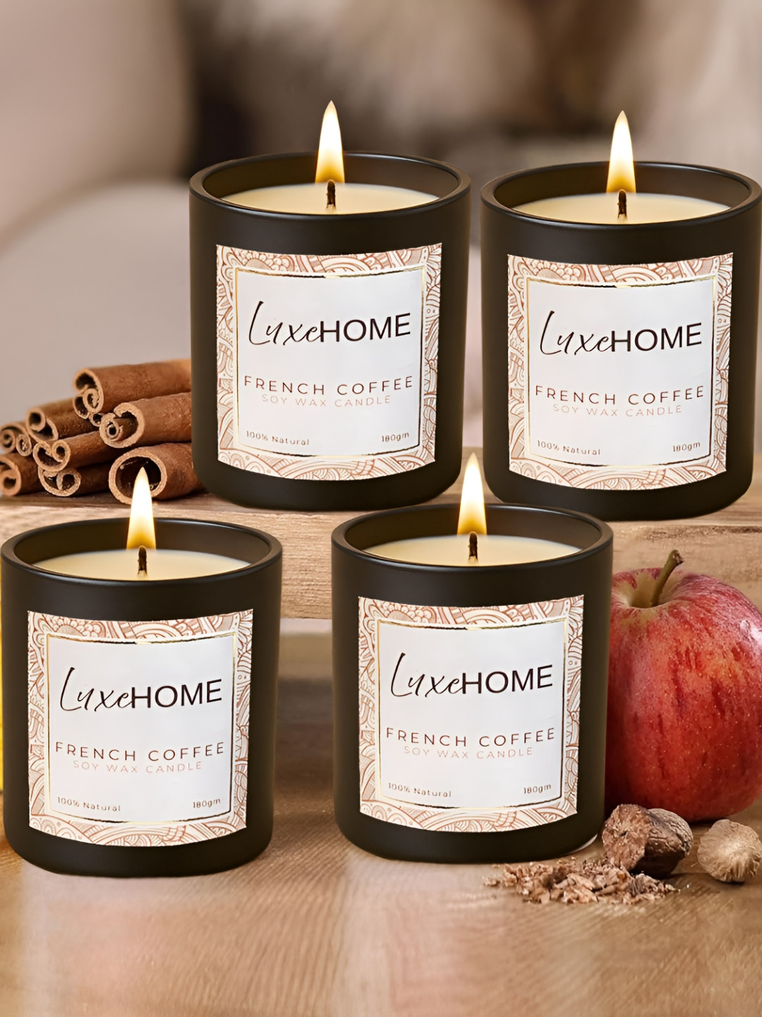 LUXEHOME INTERNATIONAL Brown 4 pieces Jar Candle