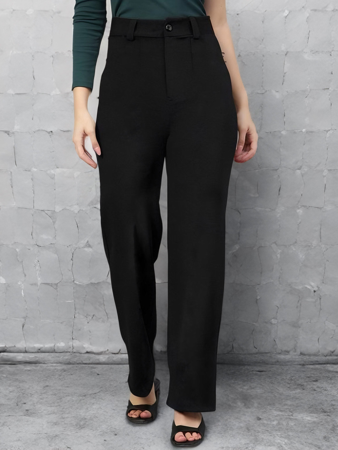 Flying Girls Women Relaxed Straight Leg Straight Fit Wrinkle Free Korean Pants