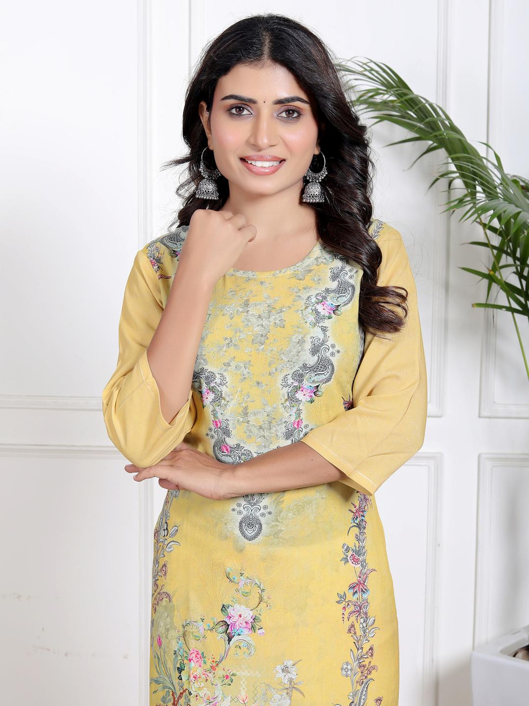 Dinaya Women Multicoloured Viscose Rayon Straight Kurtis