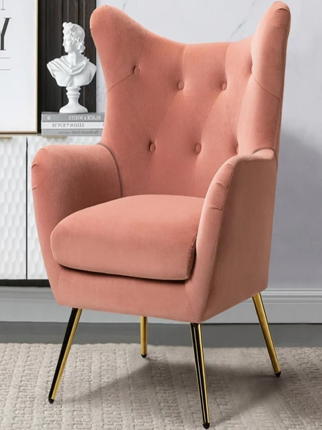 DOE BUCK Pink Tufted Winged Back Lounge Chair