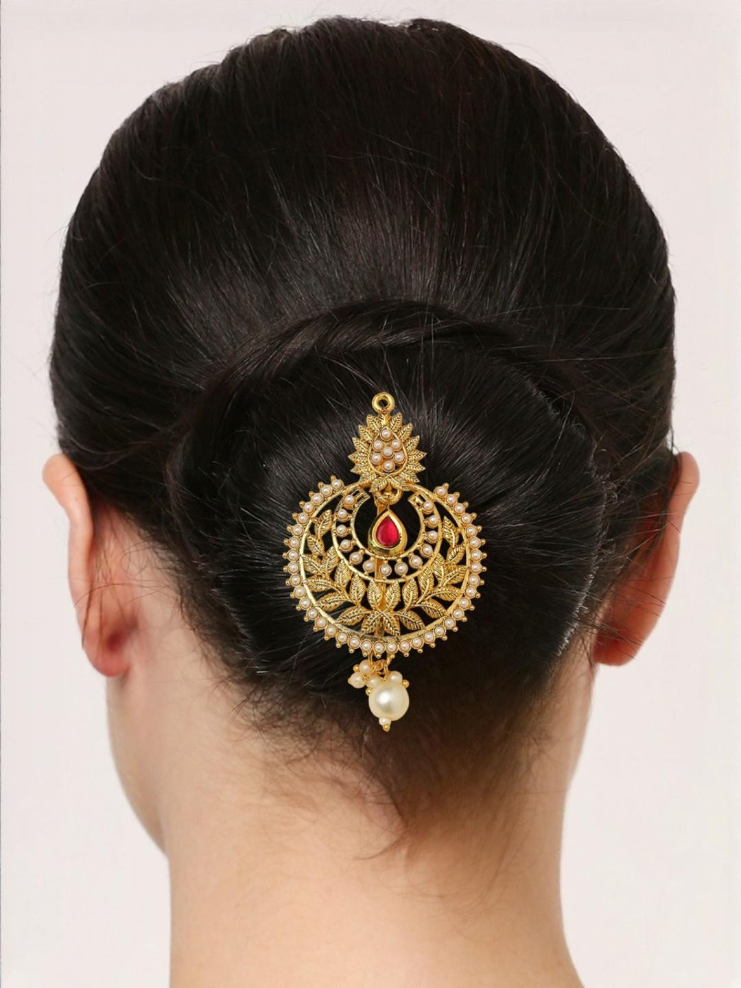 Anouk Women Kundan Studded Bun Pin Head Jewellery