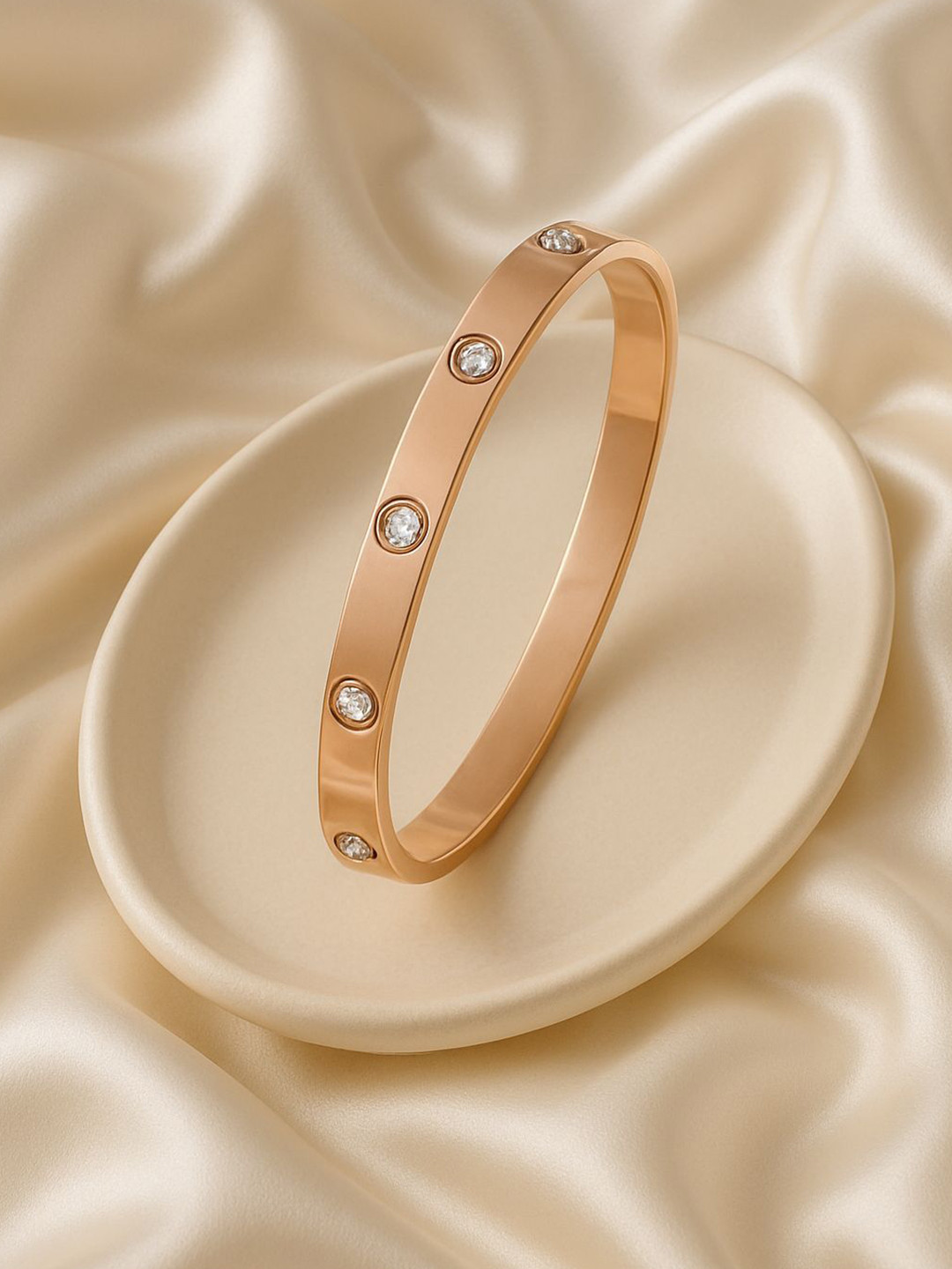 ZEVORA 18k Rose Gold Plated Bracelet With American Diamond