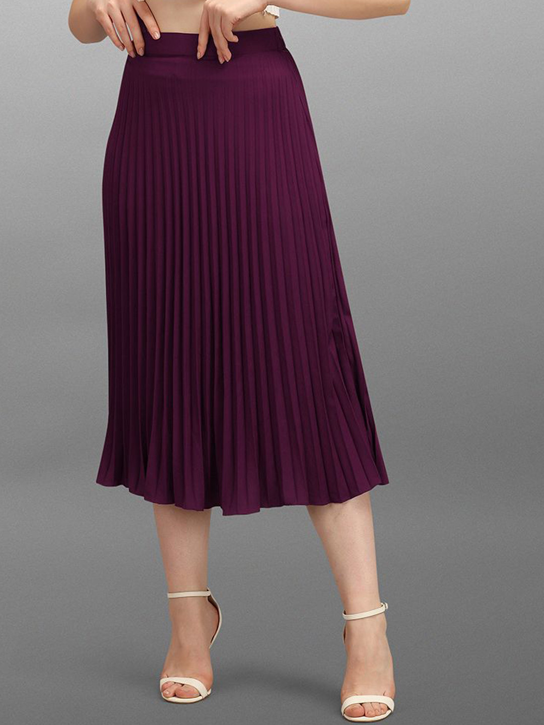 Pinly A-Line Midi Pleated Skirt