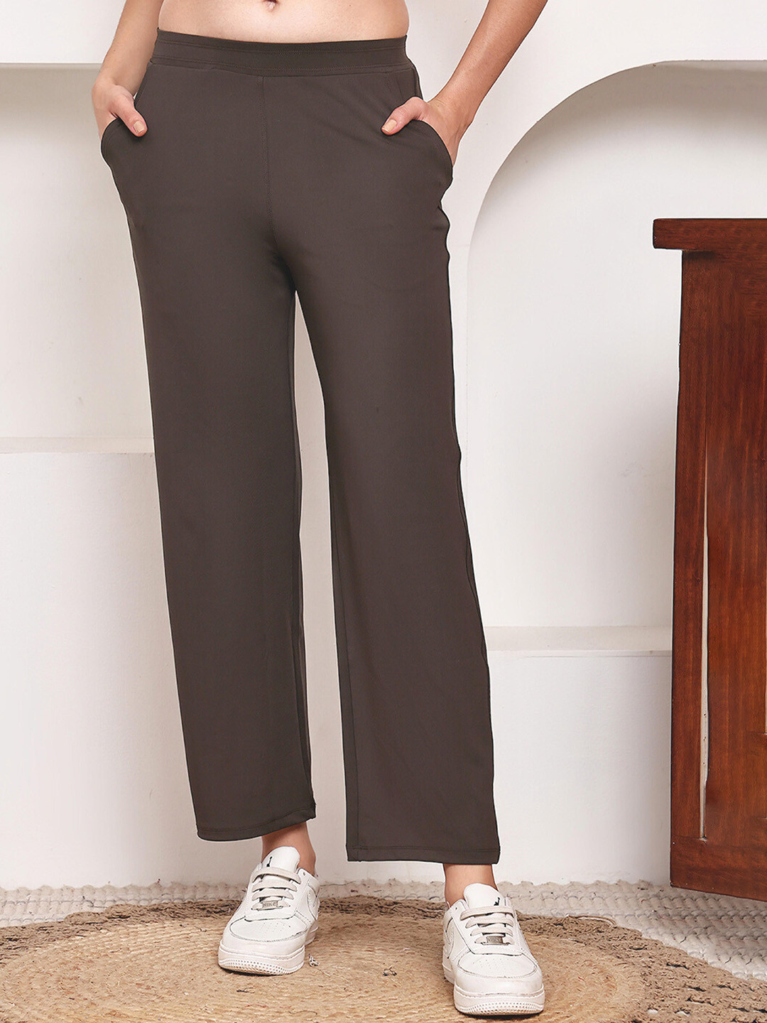 WELL KEPT Women Coffee Brown Straight Fit Trackpant