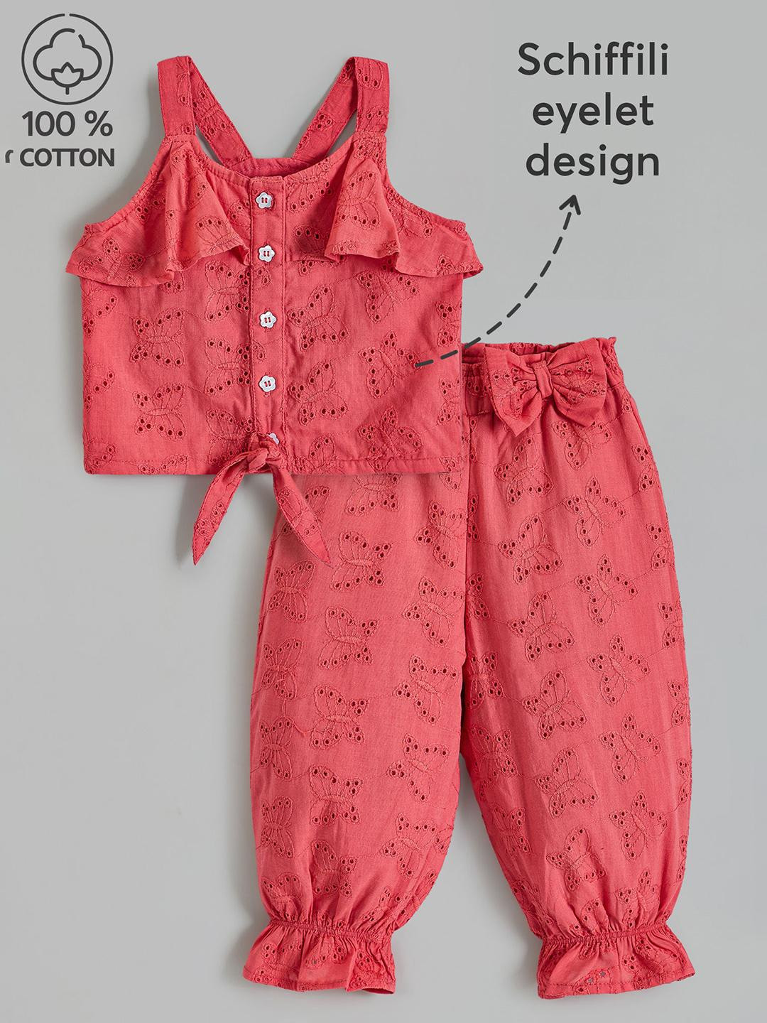 Hopscotch Girls Schiffli Lace Cotton Clothing Set