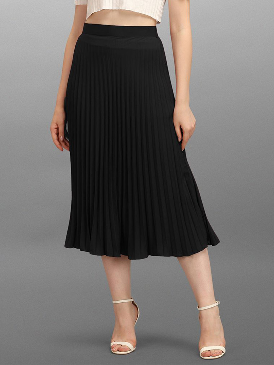 Pinly A-Line Pleated Midi Skirt